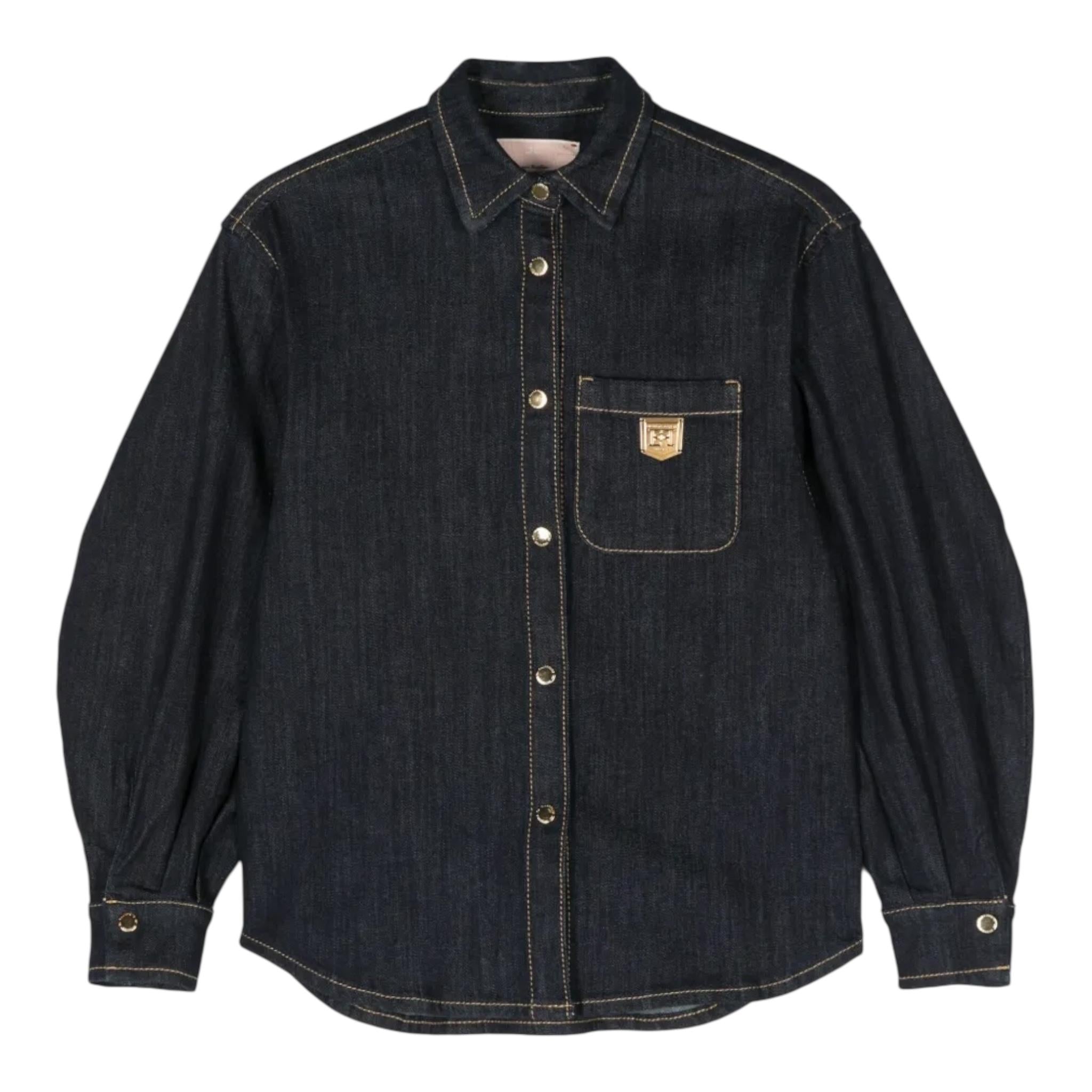 ELISABETTA FRANCHI camicia in denim tinta unita con cuciture in contrasto Blu per Bambina EFCA244 BLU ELISABETTA FRANCHI