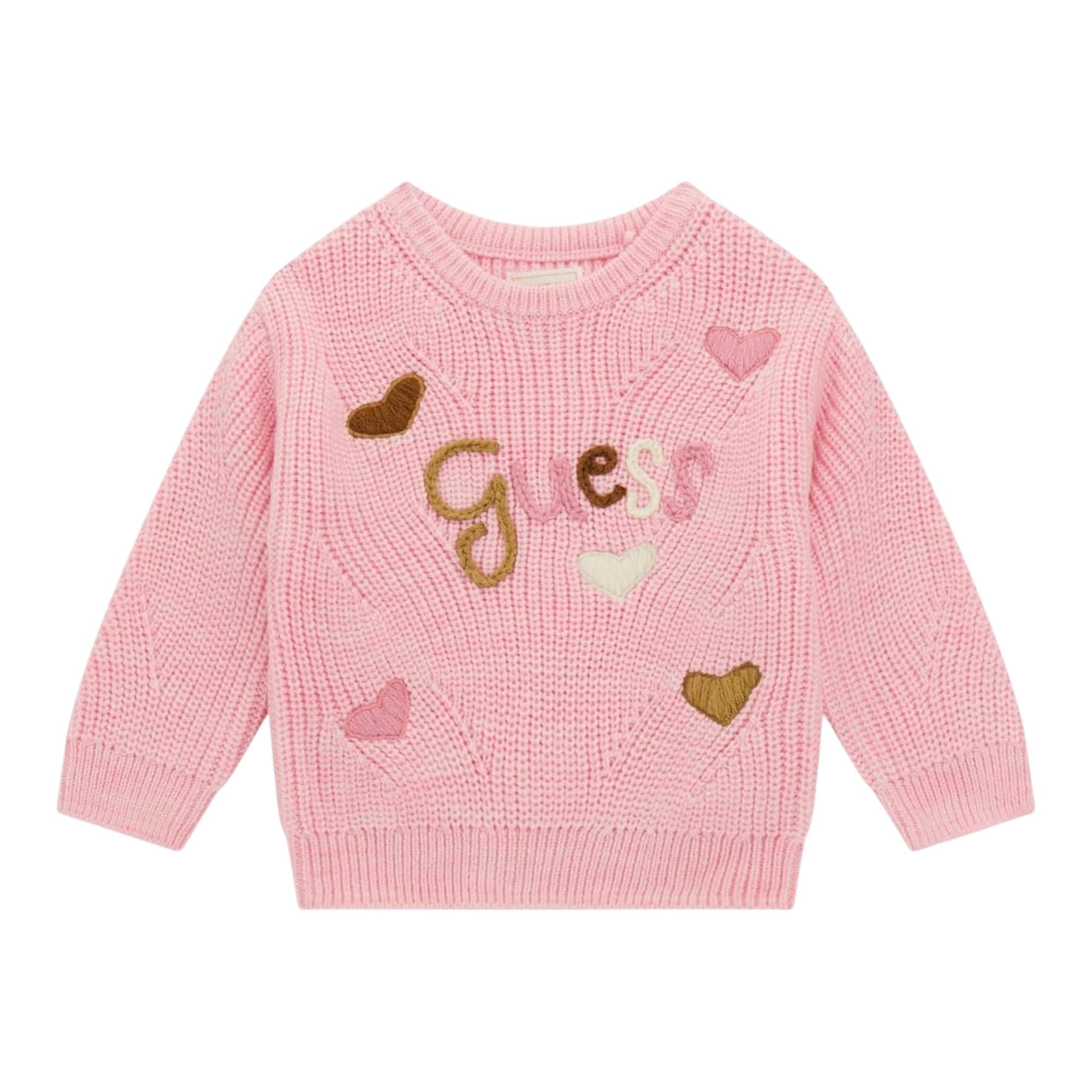 GUESS maglia gircollo tinta unita con ricami Rosa per Bambina K4BR01Z3IC0X ROSA GUESS