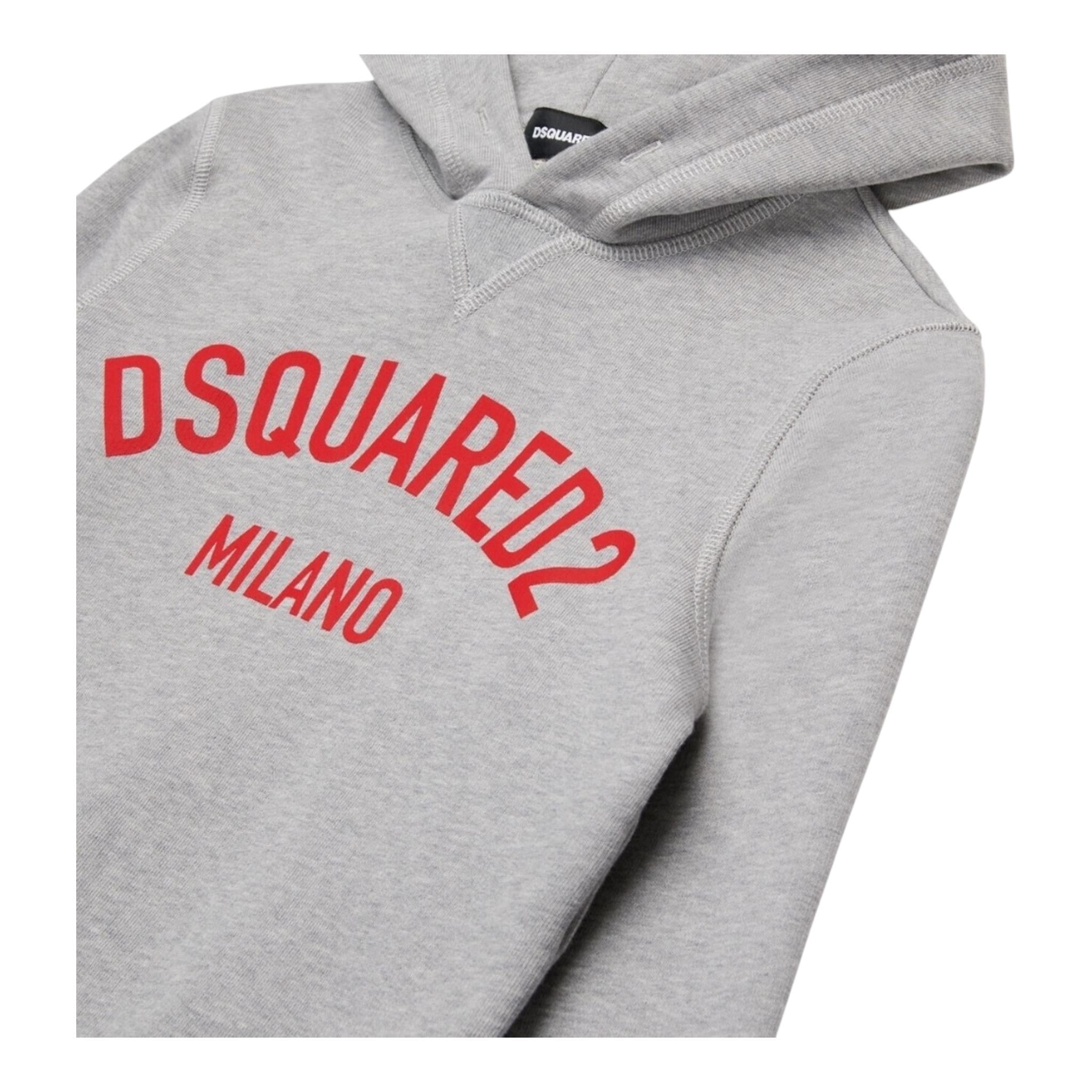 DSQUARED2 felpa chiusa con cappuccio tinta unita con stampa logo Grigio per Bambino DQ2616X GRIGIO DSQUARED2