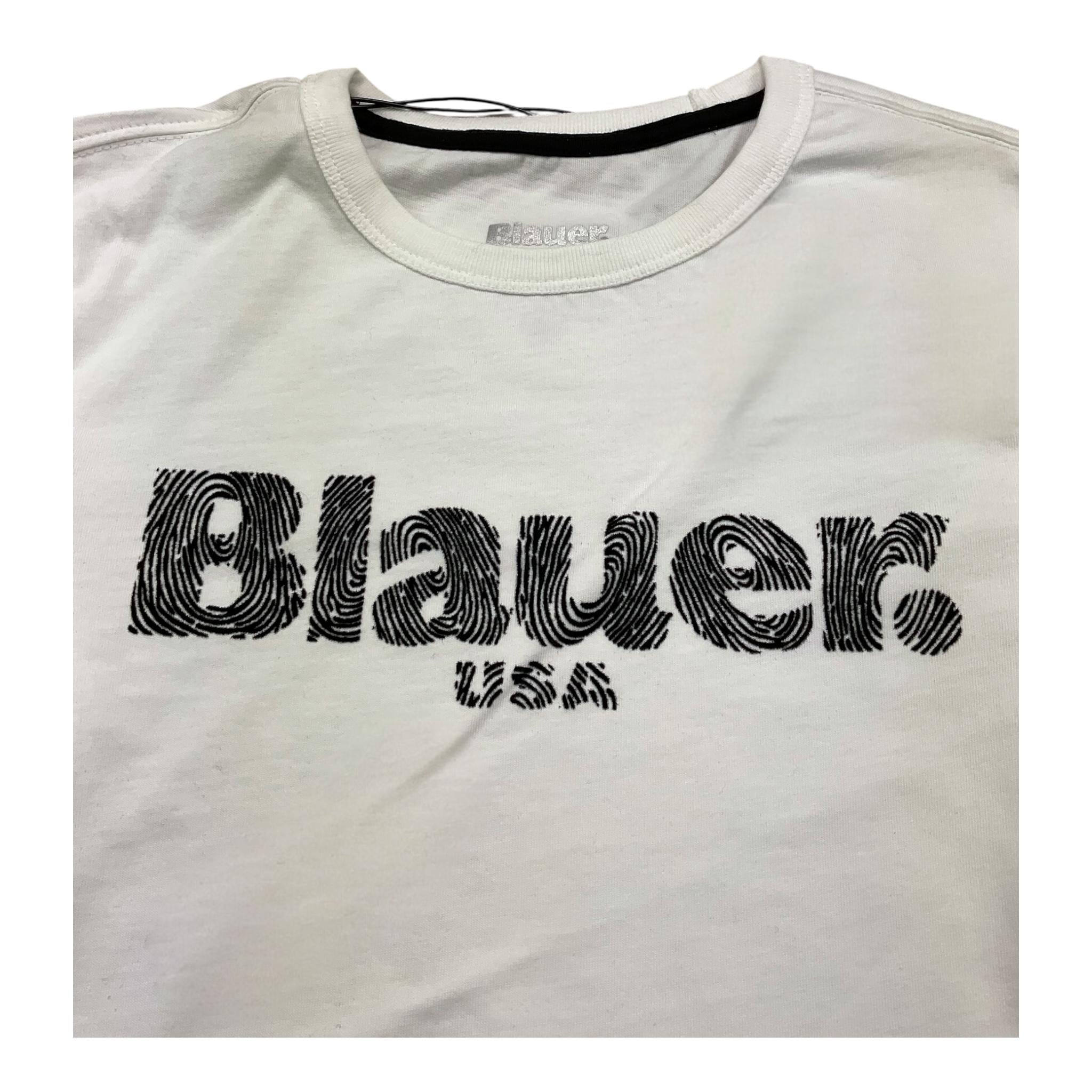 BLAUER shirt girocollo tinta unita con stampa logo Bianco per Bambino 24WBLKH01543 BIANCO BLAUER