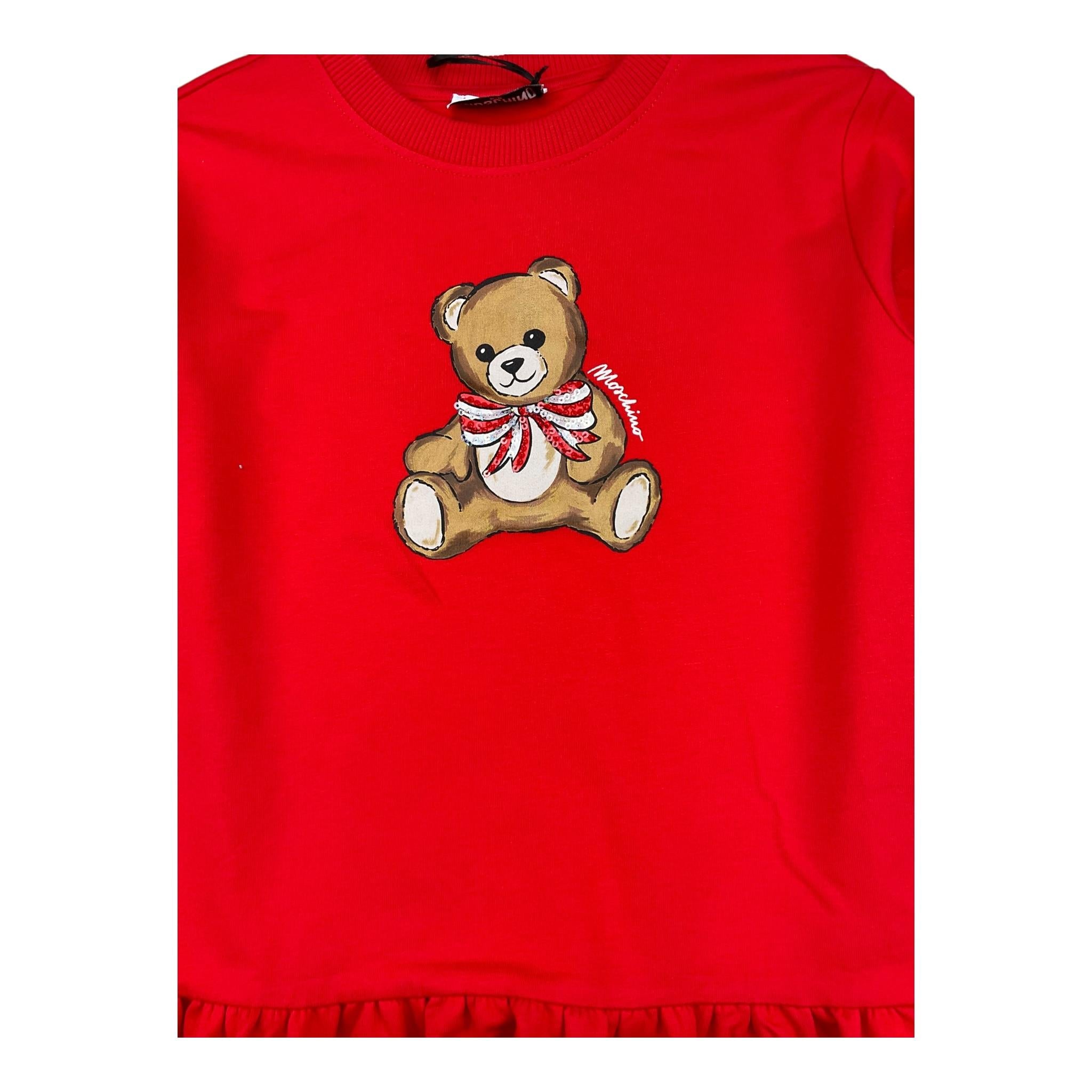 MOSCHINO abito girocollo tinta unita con stampa Rosso per Bambina HDV0H7 ROSSO MOSCHINO