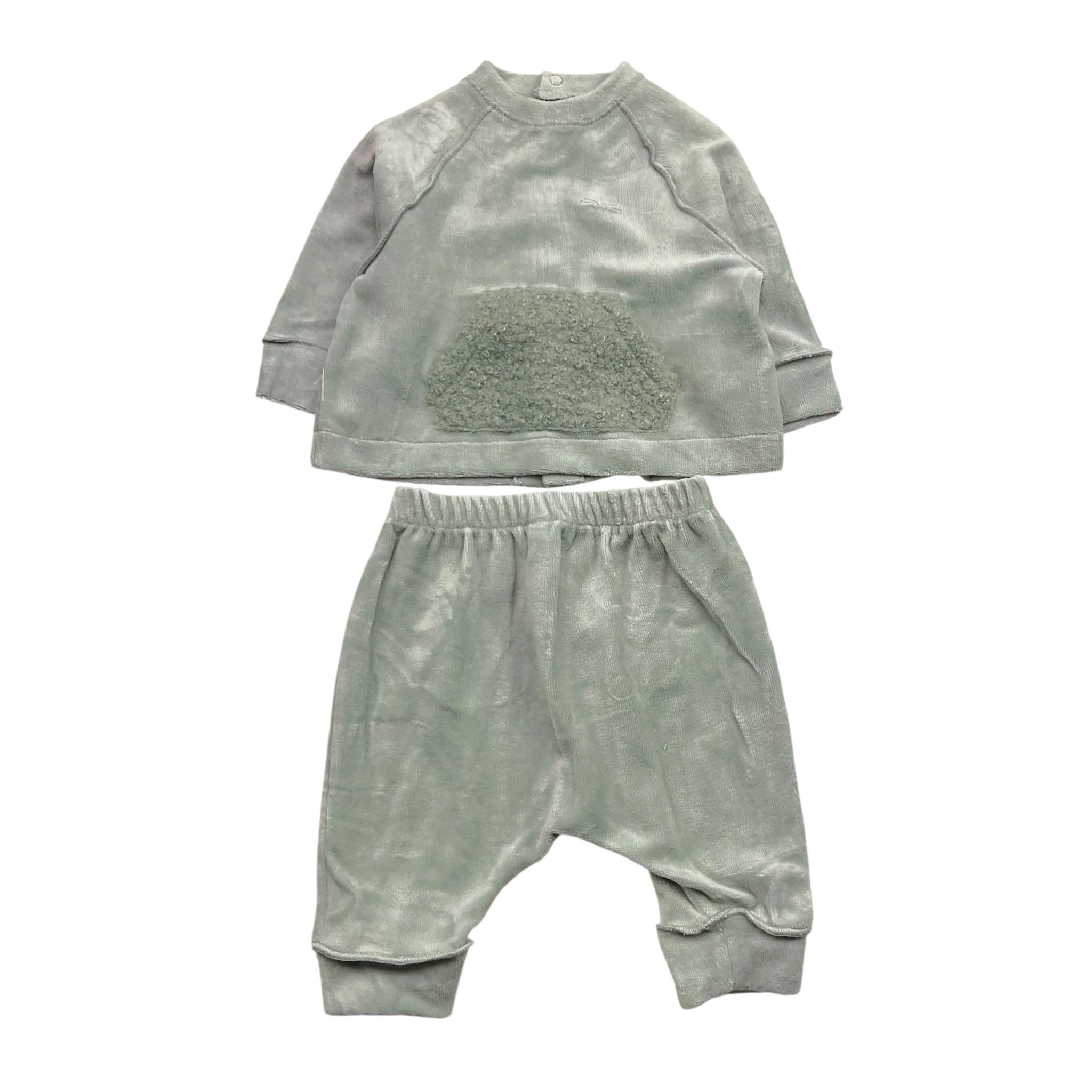 TEDDY E MINOU completo 2pz maglia-pantalone tinta unita in velluto Verde per Neonato I24CP054M0137 VERDE TEDDY E MINOU