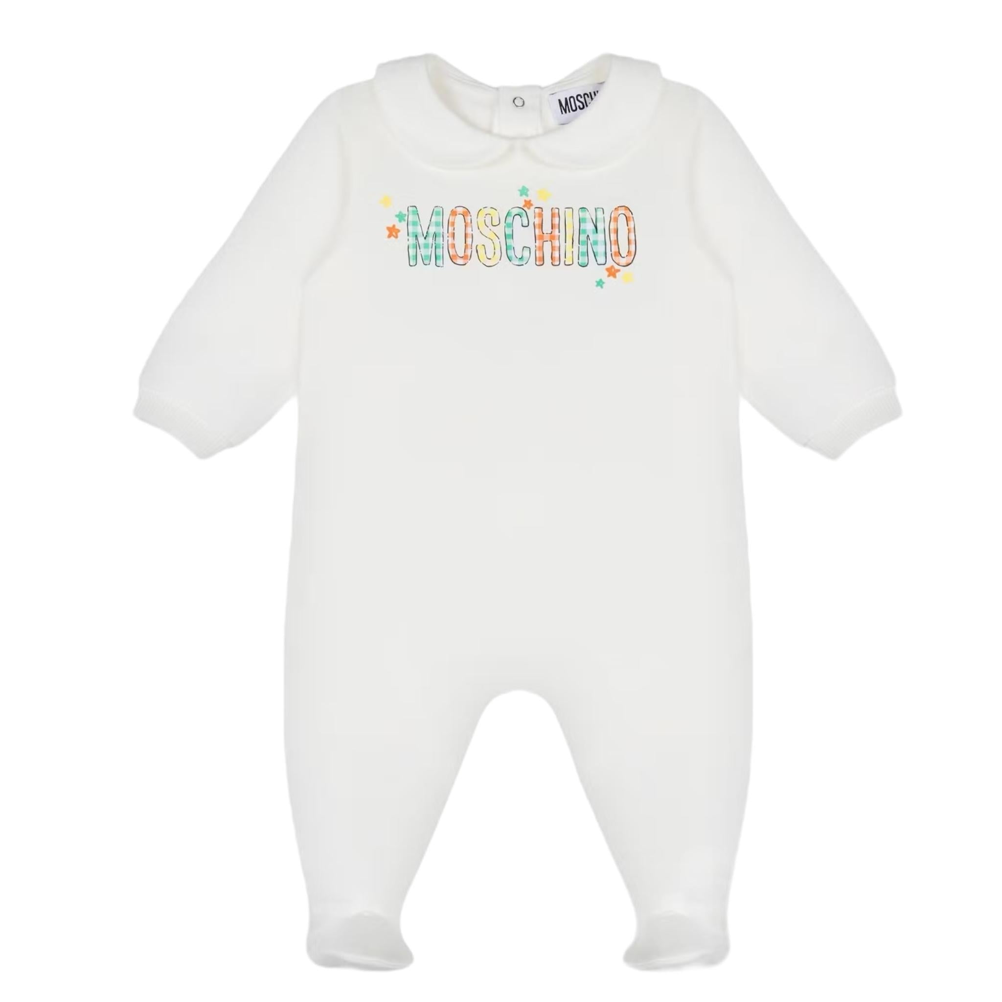 MOSCHINO tutina manica lunga tinta unita con stampa logo Bianco per Neonato MUT044 BIANCO MOSCHINO