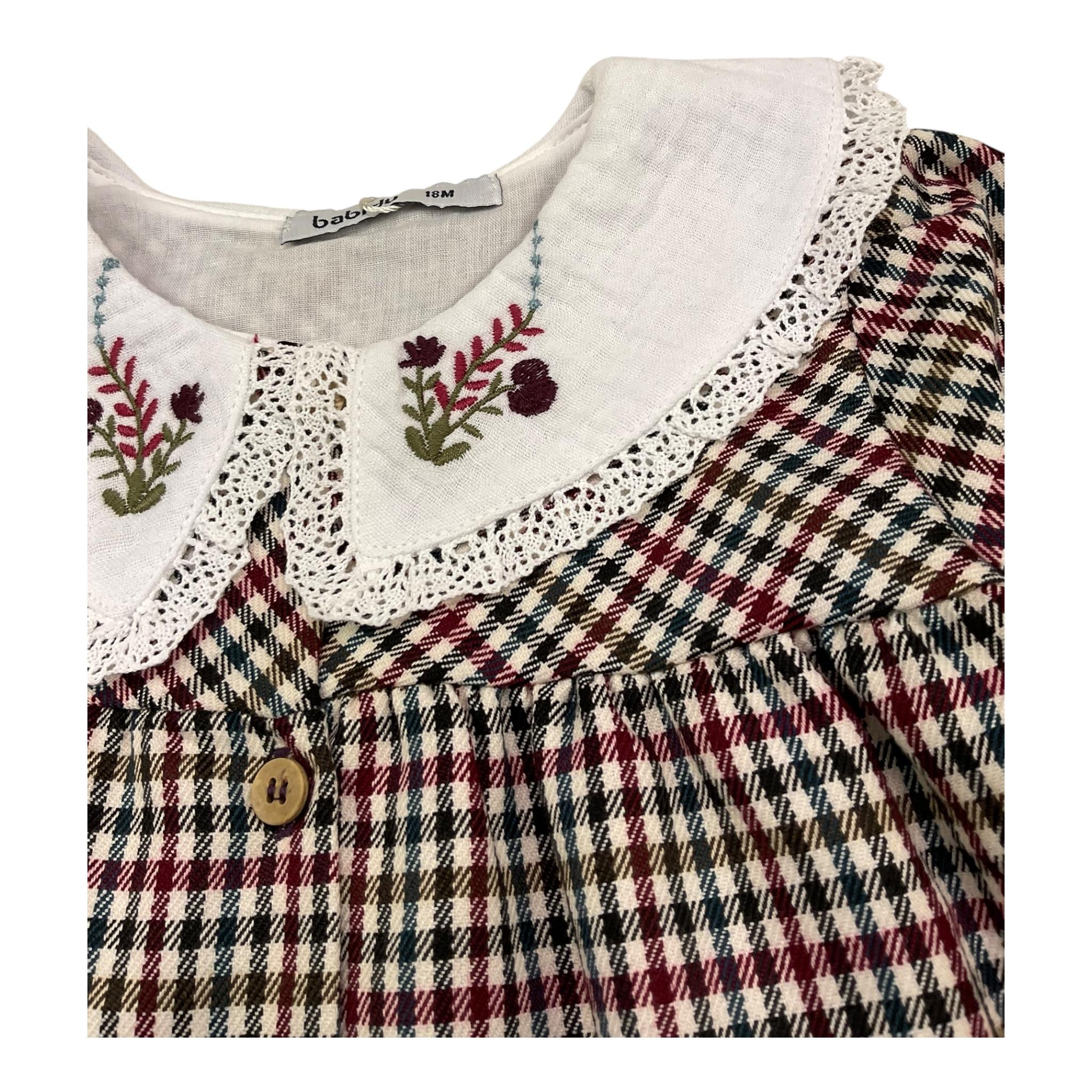 BABIDU abito tinta unita con fantasia a quadri e colletto Bianco per Bambina 90660 BIANCO BABIDU