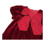LA STUPENDERIA abito mezza manica tinta unita cn fiocco in velluto Rosso per Neonata CBAB62V14 ROSSO LA STUPENDERIA