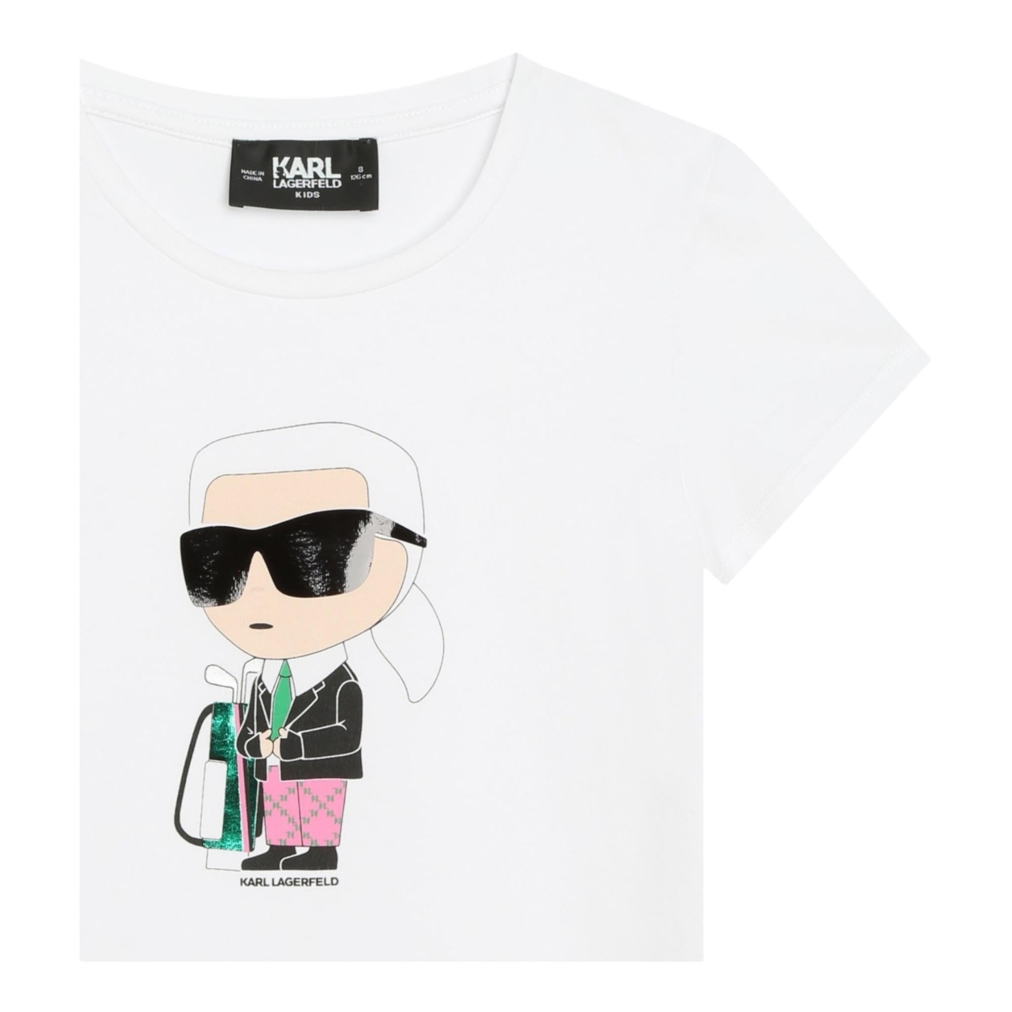 KARL LAGERFELD t-shirt girocollo tinta unita con stampa in contrasto Bianco per Bambina Z30111 BIANCO KARL LAGERFELD