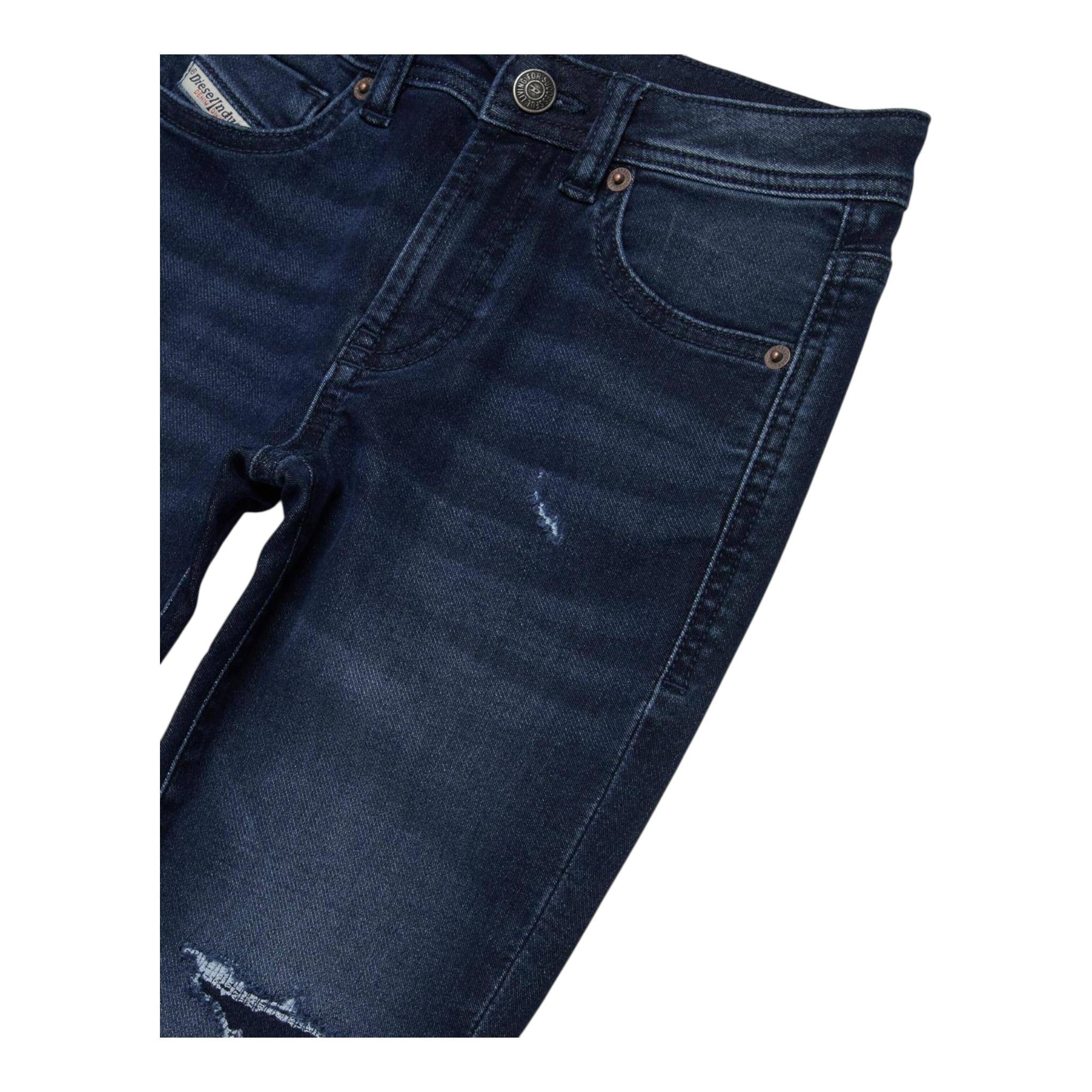 DIESEL jeans tinta unita con strappi Blu per Bambino J01540 BLU DIESEL