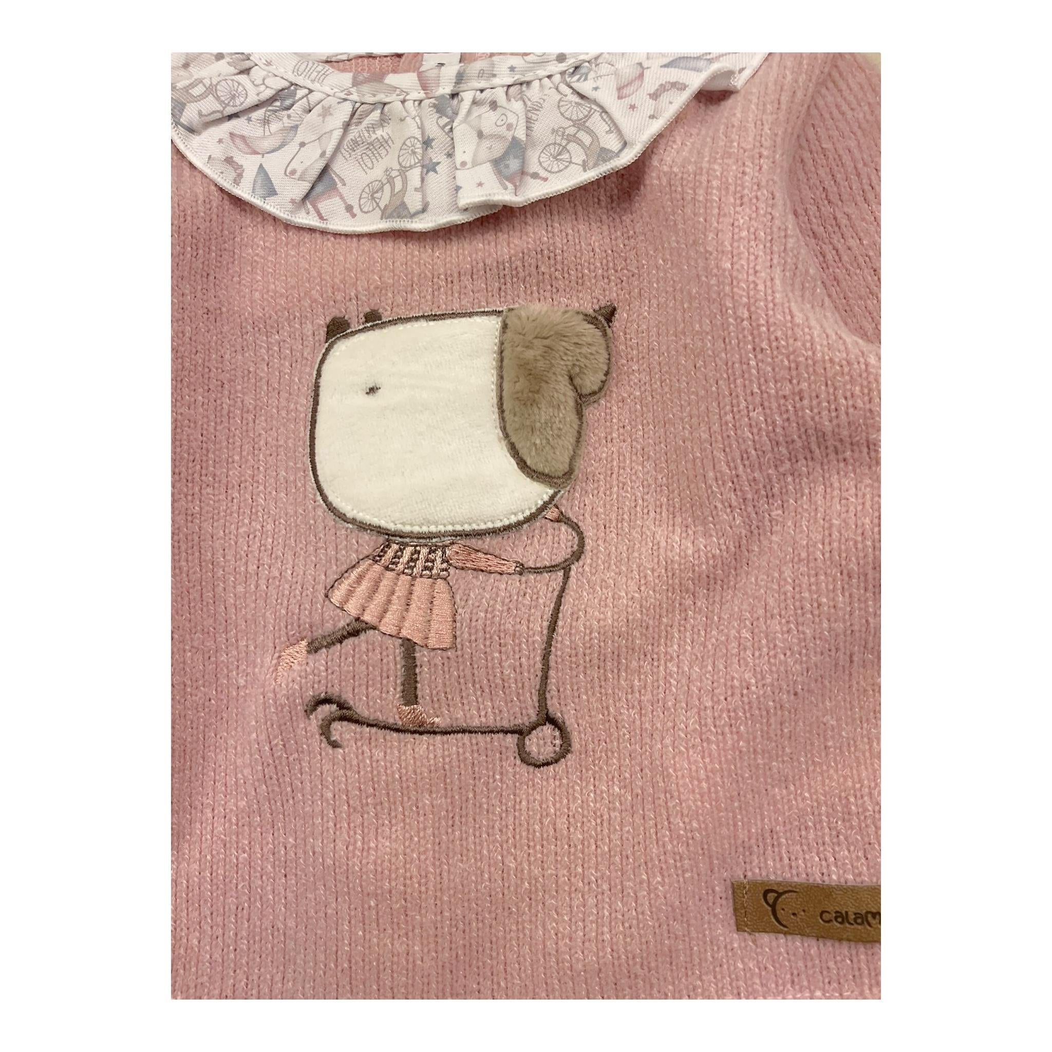 CALAMARO completo 2pz maglia-coulotte bicolore con colletto in contrasto Rosa per Neonata 11020 ROSA CALAMARO