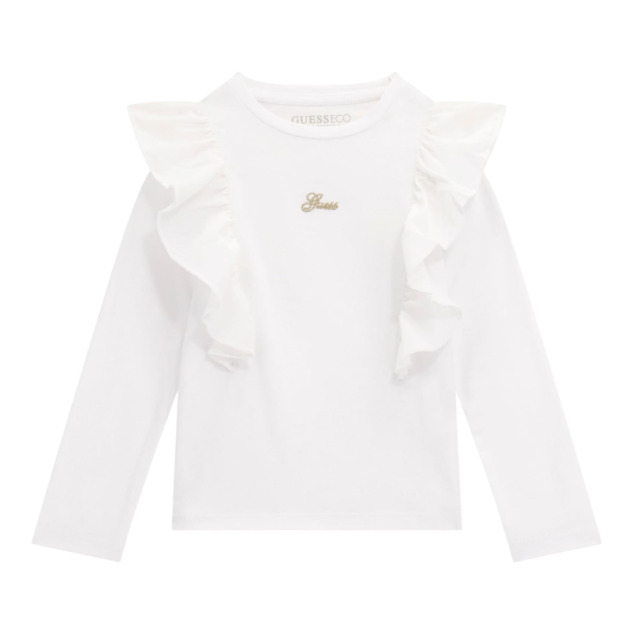 GUESS shirt girocollo tinta unita con rouches Bianco per Neonata K4YI30K6YW4 BIANCO GUESS