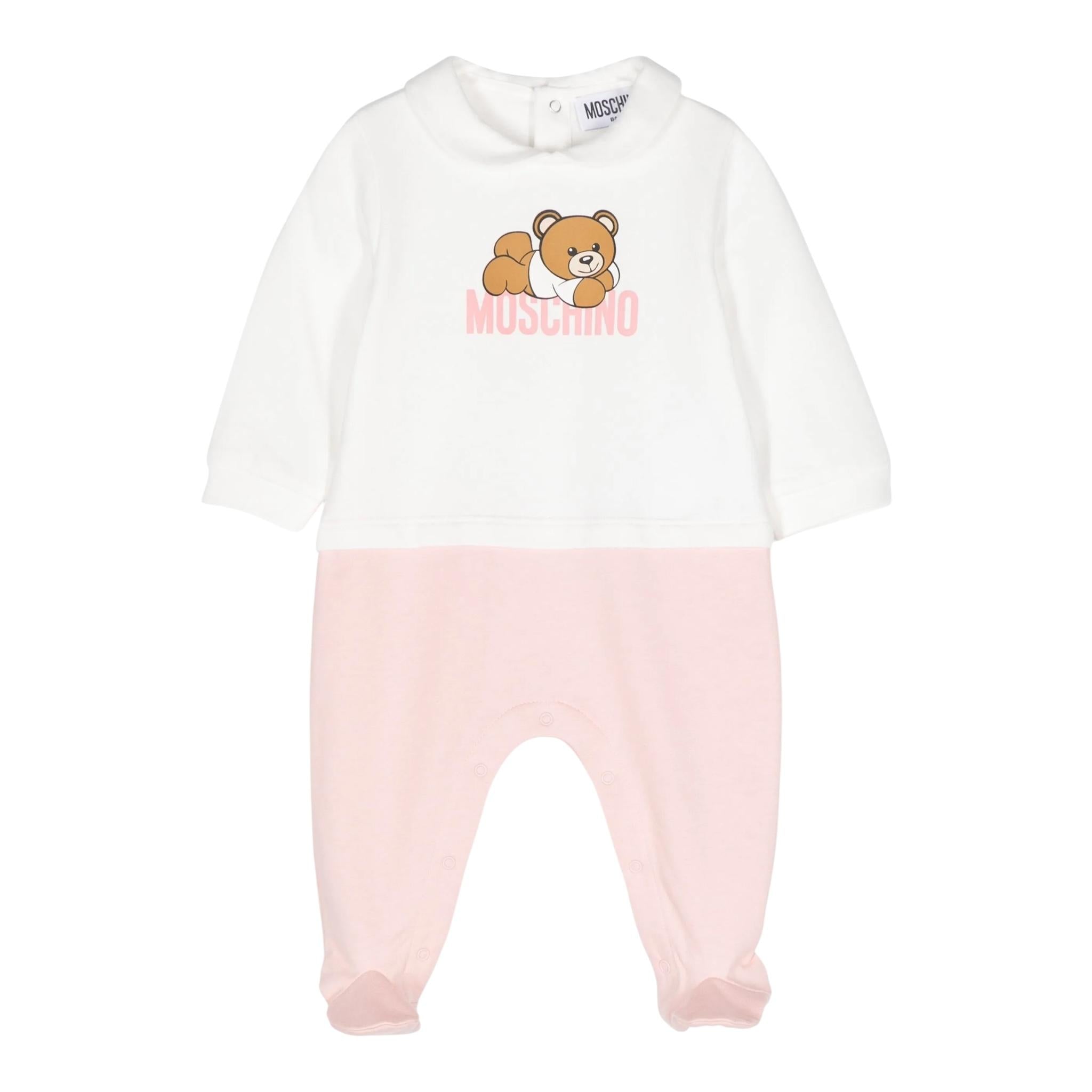 MOSCHINO tutina bicolore manica lunga con stampa orso Bianco/rosa per Neonata MUY06Z BIANCO/ROSA MOSCHINO