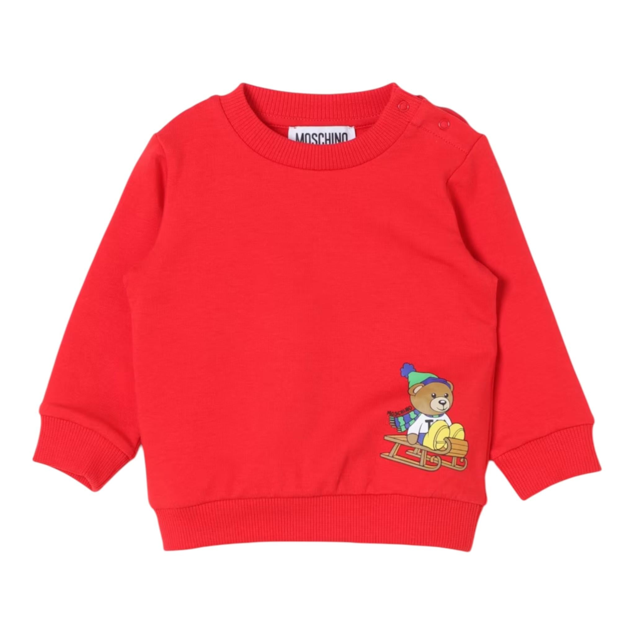 MOSCHINO felpa chiusa girocollo tinta unita con stampa in contrasto Rosso per Neonato M6F04Q ROSSO MOSCHINO