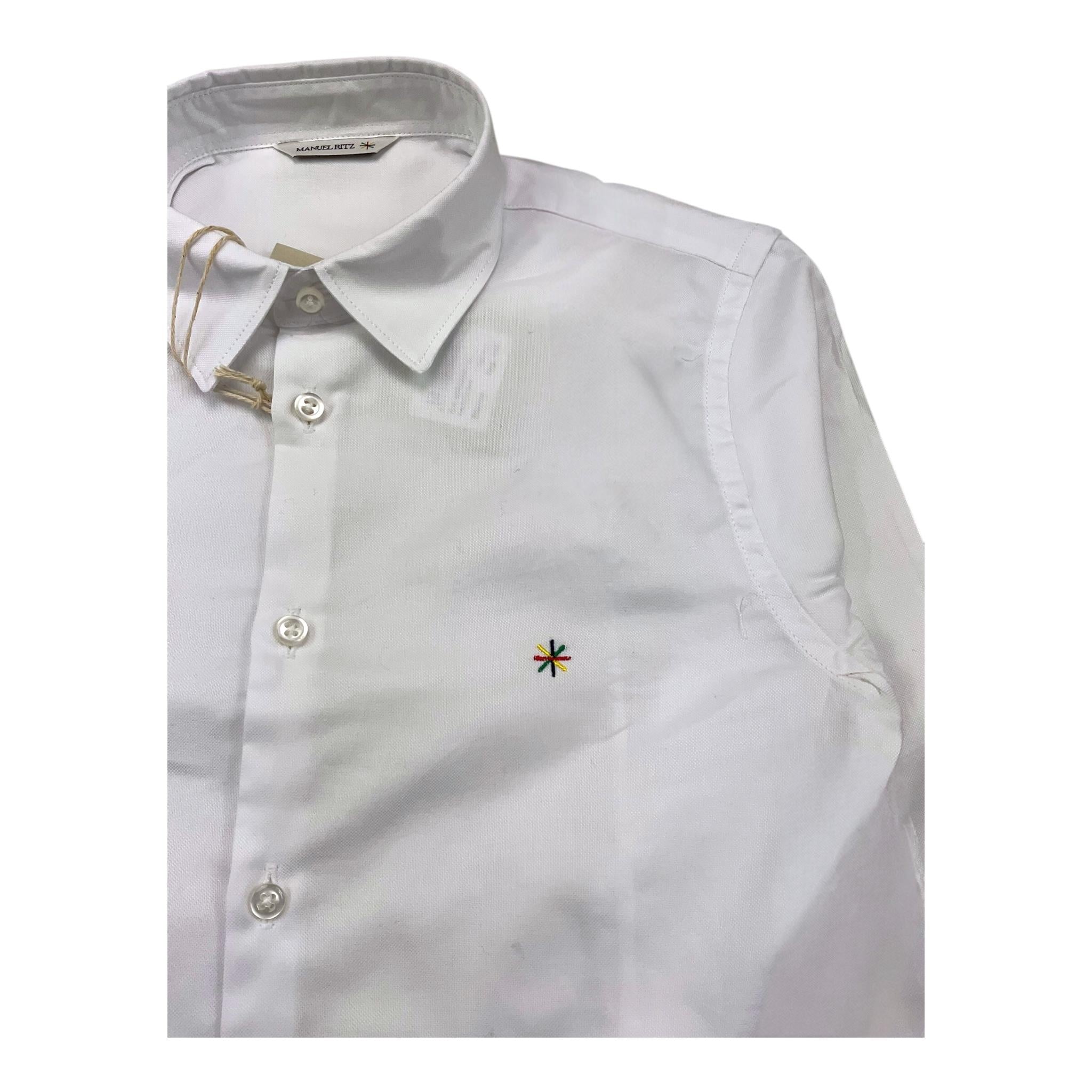 MANUEL RITZ camicia manica lunga con ricamo logo,tinta unita Bianco per Bambino MR0264 BIANCO MANUEL RITZ