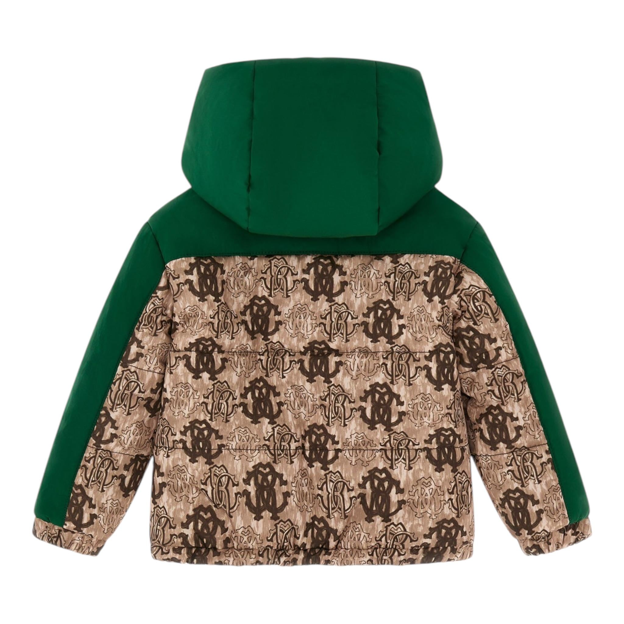 ROBERTO CAVALLI giubbino bicolore con cappuccio e stampe Beige/verde per Neonato TJT420 BEIGE/VERDE ROBERTO CAVALLI