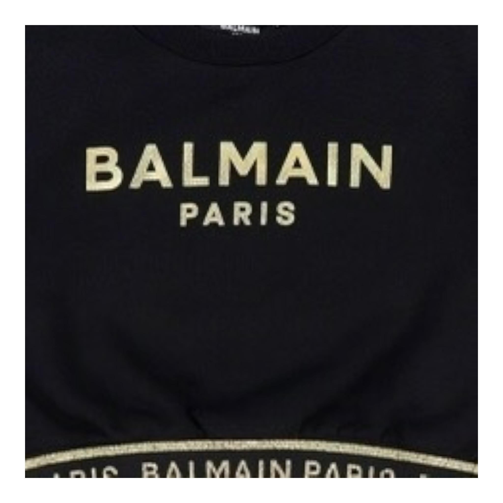 BALMAIN felpa tinta unita girocollo con stampa Nero per Bambina 6R4B30 NERO BALMAIN