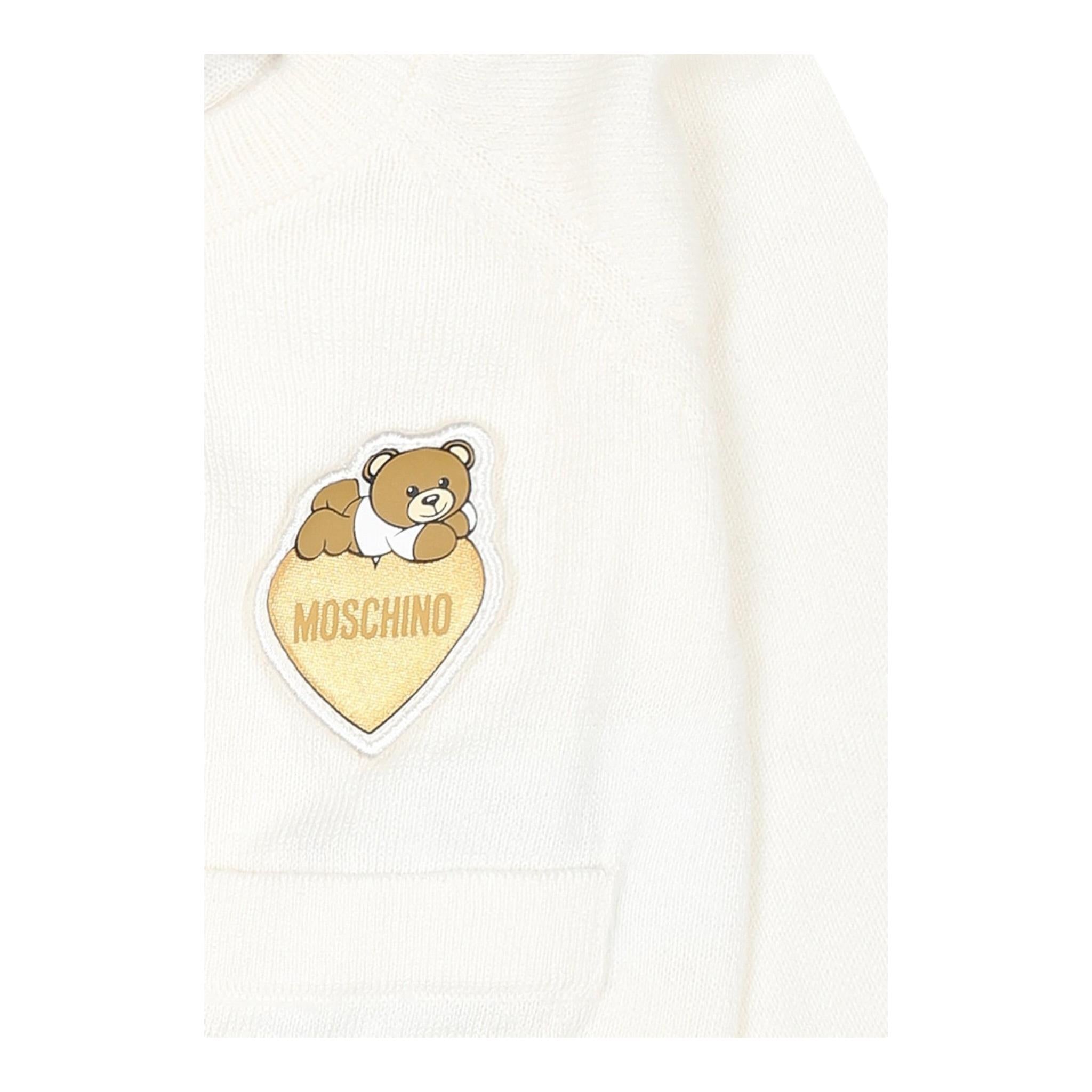 MOSCHINO cardigan tinta unita con applicazione Panna per Neonata MDW014 PANNA MOSCHINO