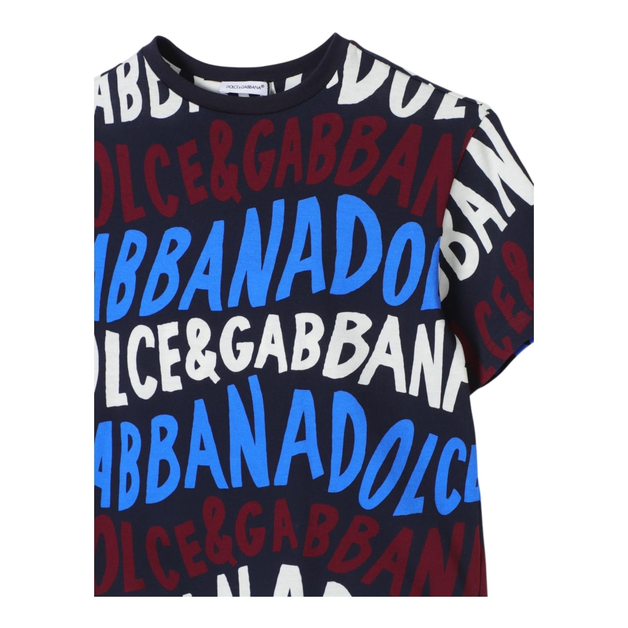 DOLCE & GABBANA t-shirt girocollo tinta unita con stampa Blu per Bambino L4JTHV BLU DOLCE & GABBANA