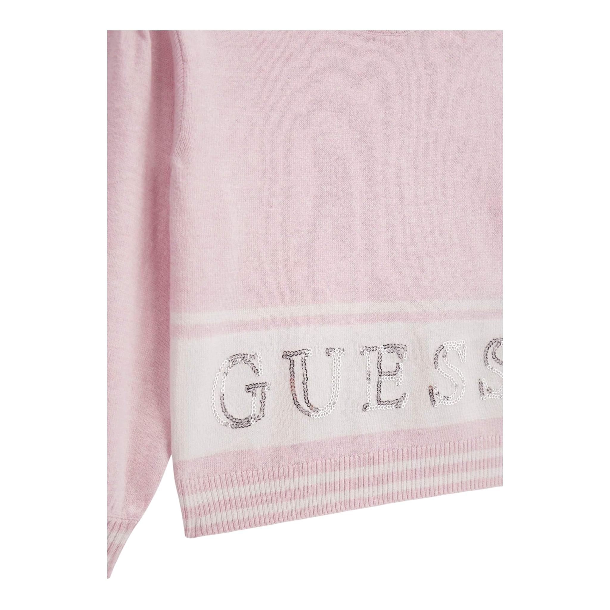 GUESS maglia girocollo tinta unita con logo paillettato Rosa per Neonata K4YR00Z3GW0X ROSA GUESS