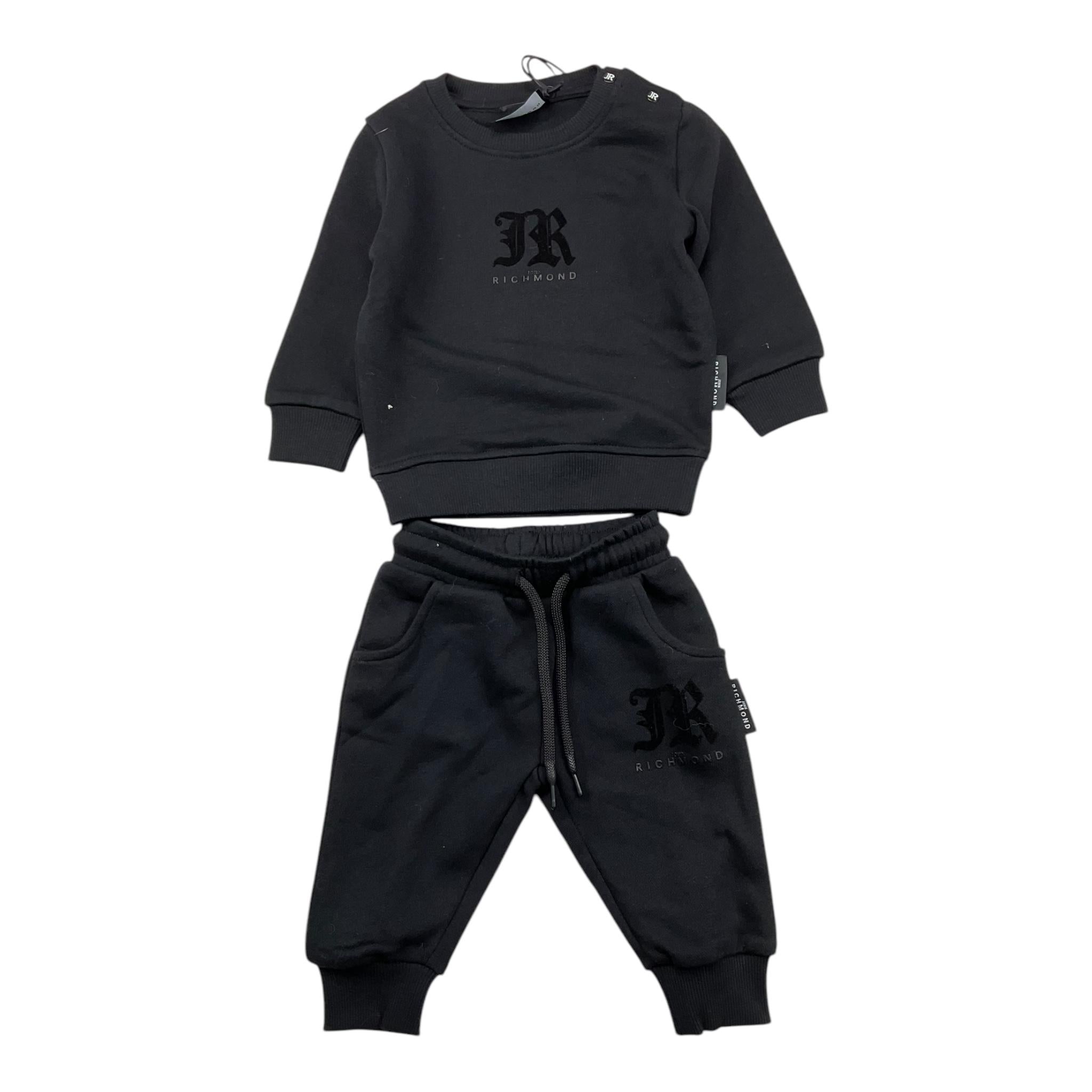 JOHN RICHMOND completo 2pz felpa-pantalone tinta unita con stampa Nero per Neonato RIA25005CF NERO JOHN RICHMOND