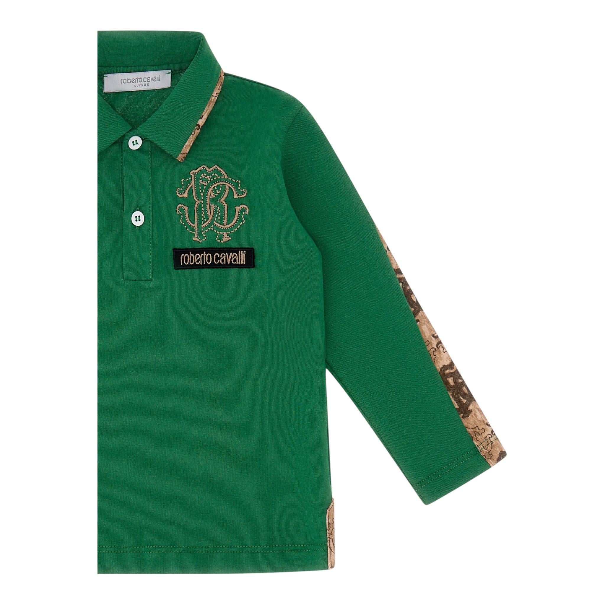 ROBERTO CAVALLI polo manica lunga tinta unita con logo Verde per Neonato TJT641 VERDE ROBERTO CAVALLI