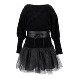 MONNALISA set abito tinta unita con maglia e cintura Nero per Bambina 41B904 NERO MONNALISA