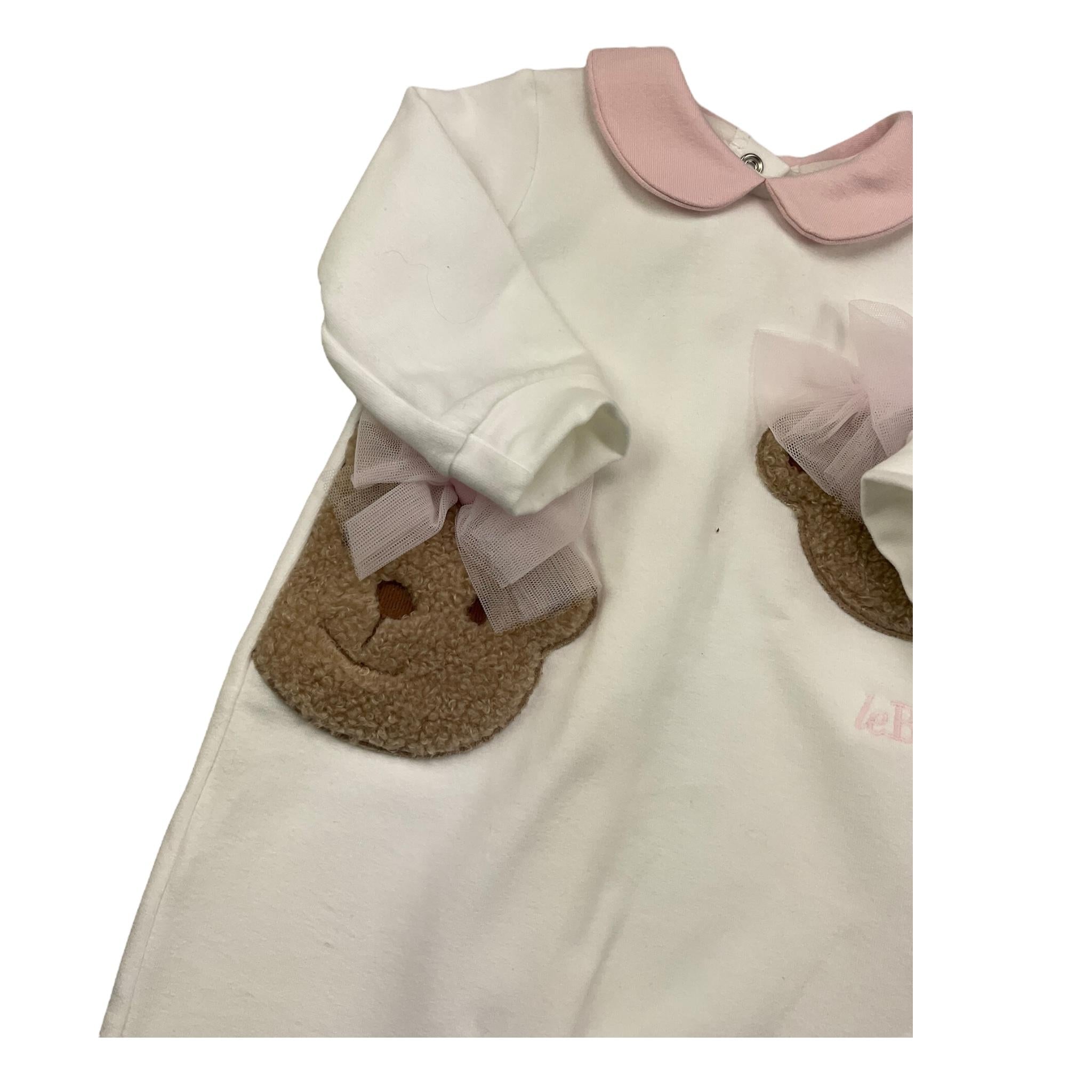 LE BEBE' tutina manica lunga tinta unita con orso Bianco per Neonata LBG6008 BIANCO LE BEBE'