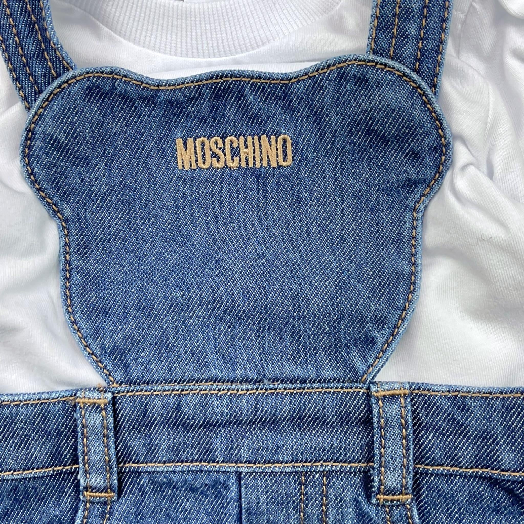 MOSCHINO completo 2pz salopette-shirt bicolore Bianco/azzurro per Neonata MDK038 BIANCO/AZZURRO MOSCHINO