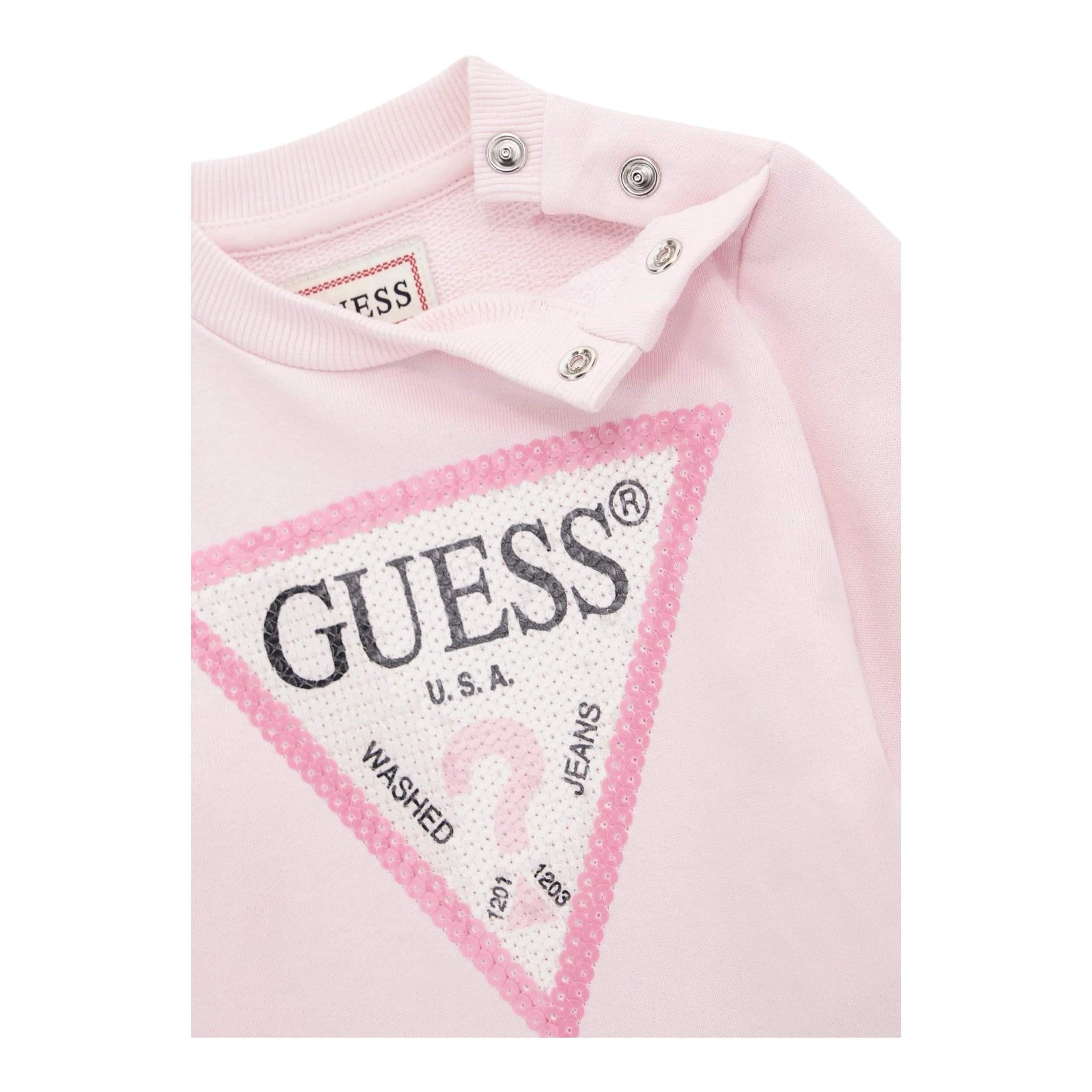 GUESS felpa chiusa girocollo tinta unita con logo Rosa per Neonata K4YQ10KA6R3 ROSA GUESS
