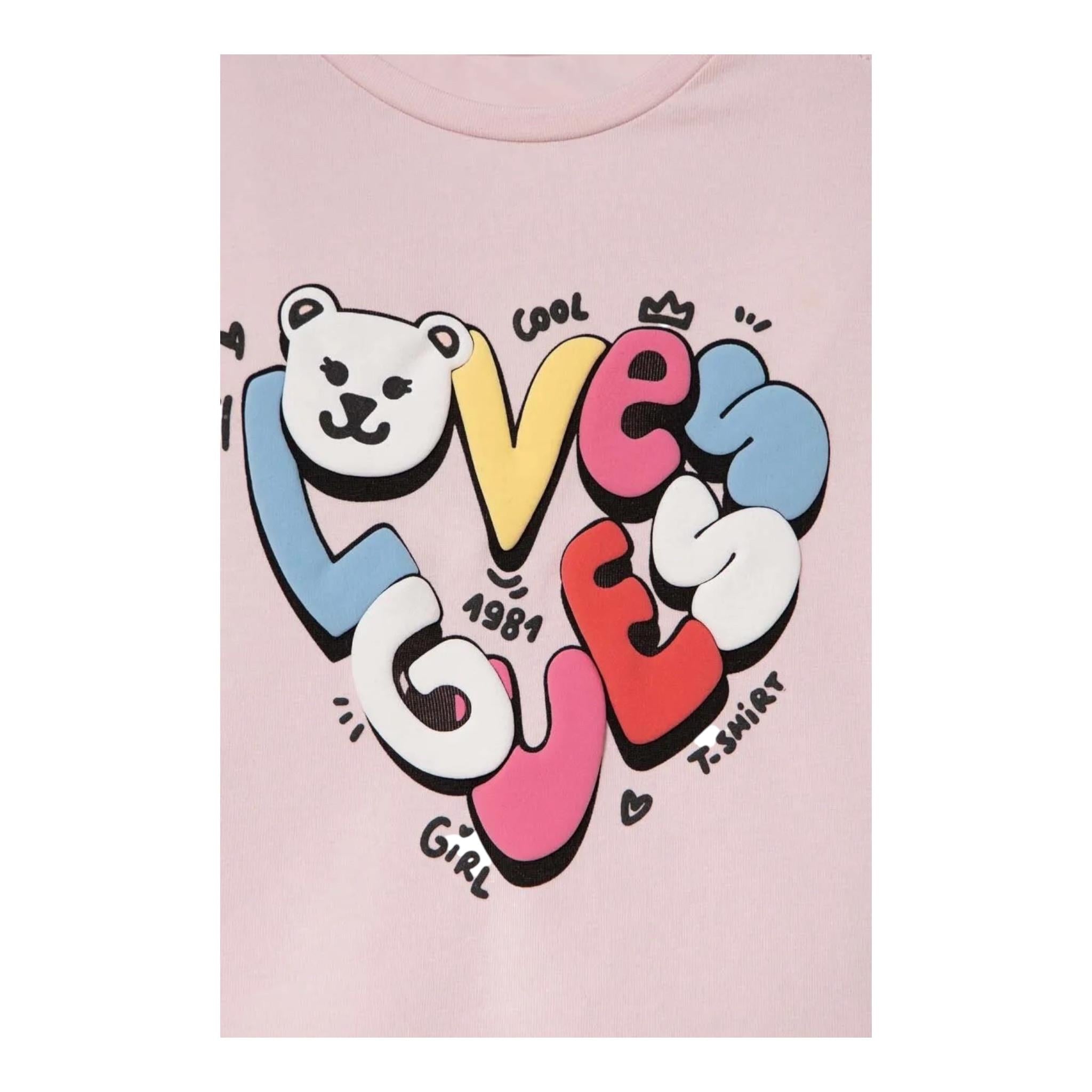 GUESS shirt girocollo tinta unita con stampa Rosa per Neonata A4YI01K6YW4X ROSA GUESS