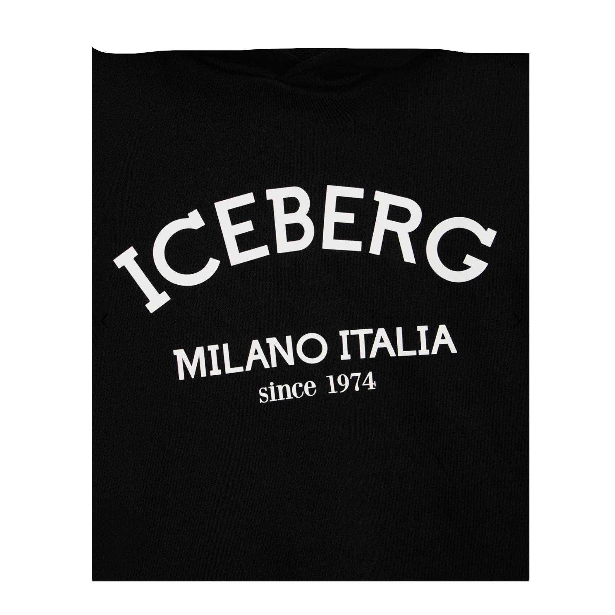 ICEBERG felpa chiusa con cappuccio tinta unita con stampa logo Nero per Bambina MFICE5336JXX NERO ICEBERG