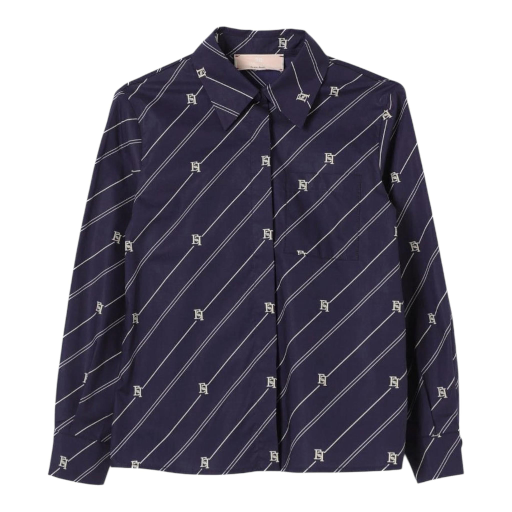 ELISABETTA FRANCHI camicia manica lunga tinta unita con logo Blu per Neonata EGCA035 BLU ELISABETTA FRANCHI