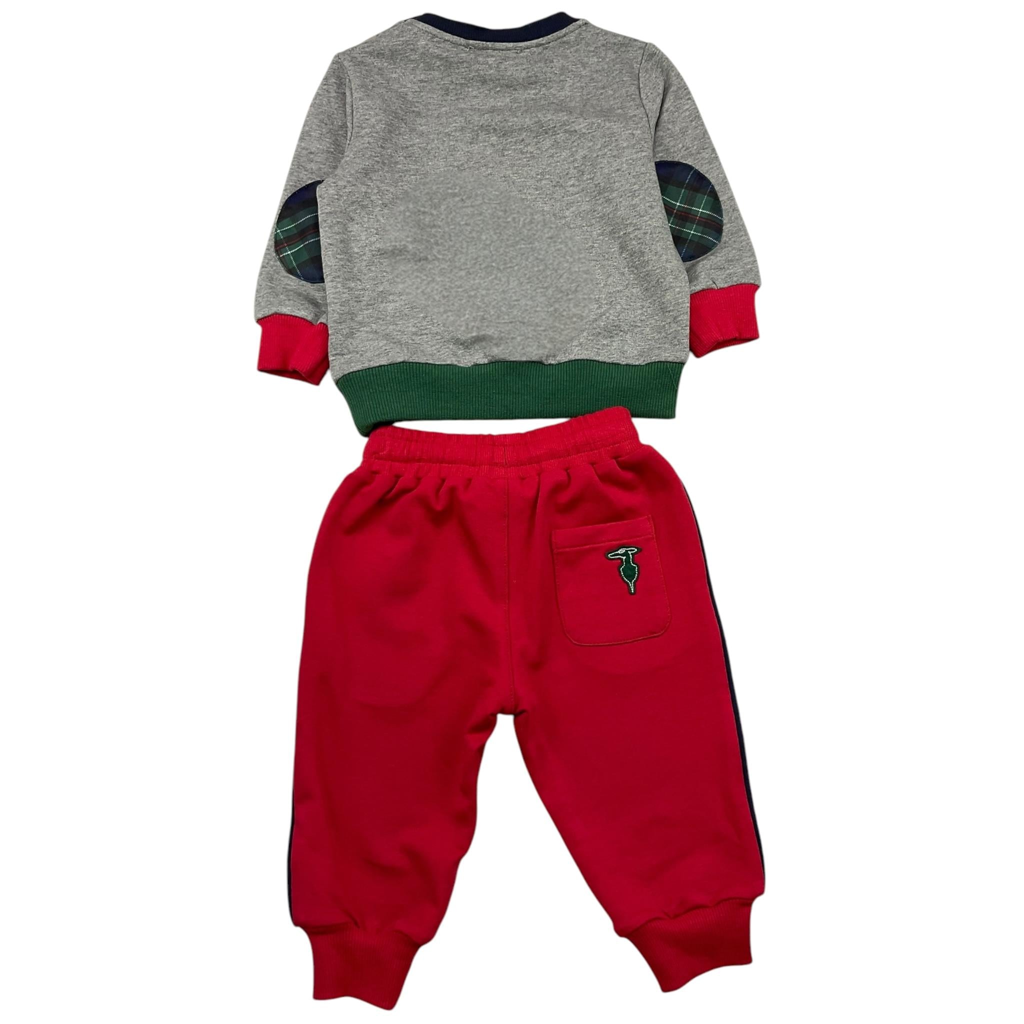 TRUSSARDI completo 2 pezzi felpa-panalone bicolore Grigio/rosso per Neonato TIA25042CF GRIGIO/ROSSO TRUSSARDI
