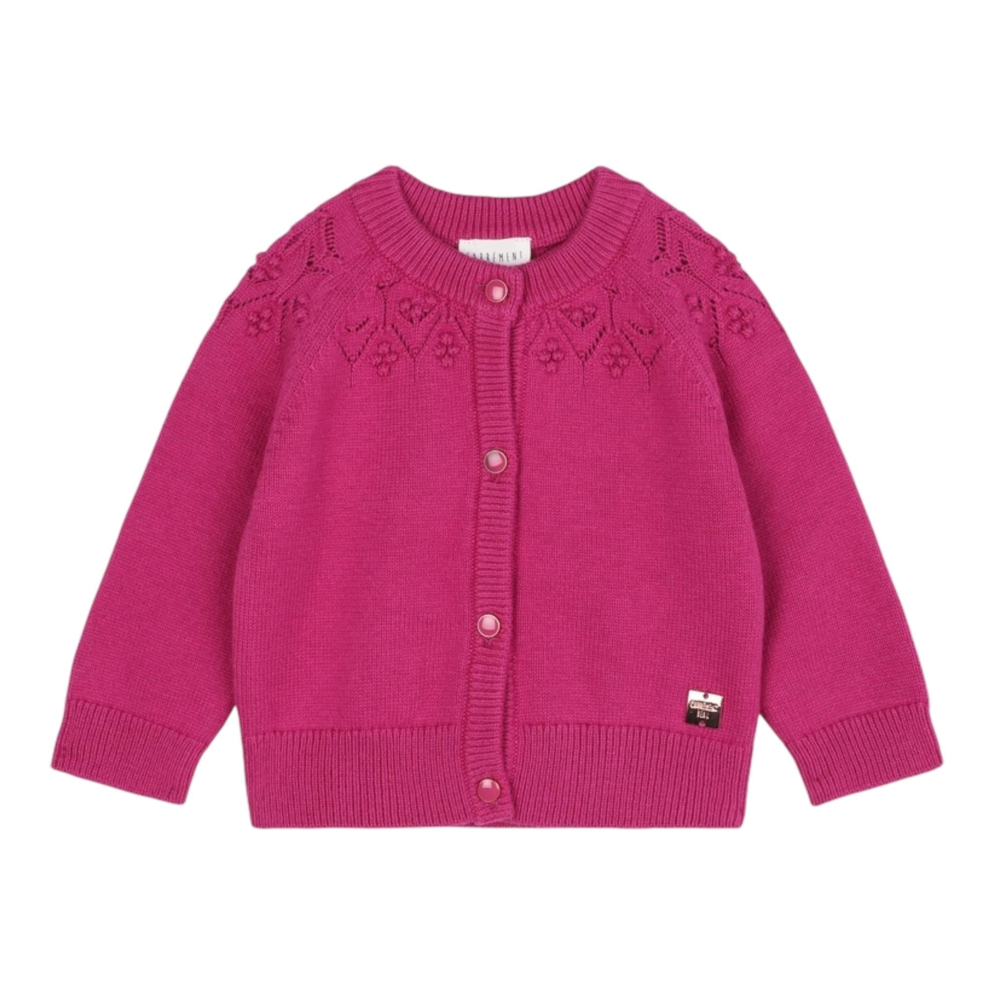 CARRE'MENT BEAU cardigan tinta unita cn ricami Fuxia per Neonata Y030211 FUXIA CARRE'MENT BEAU