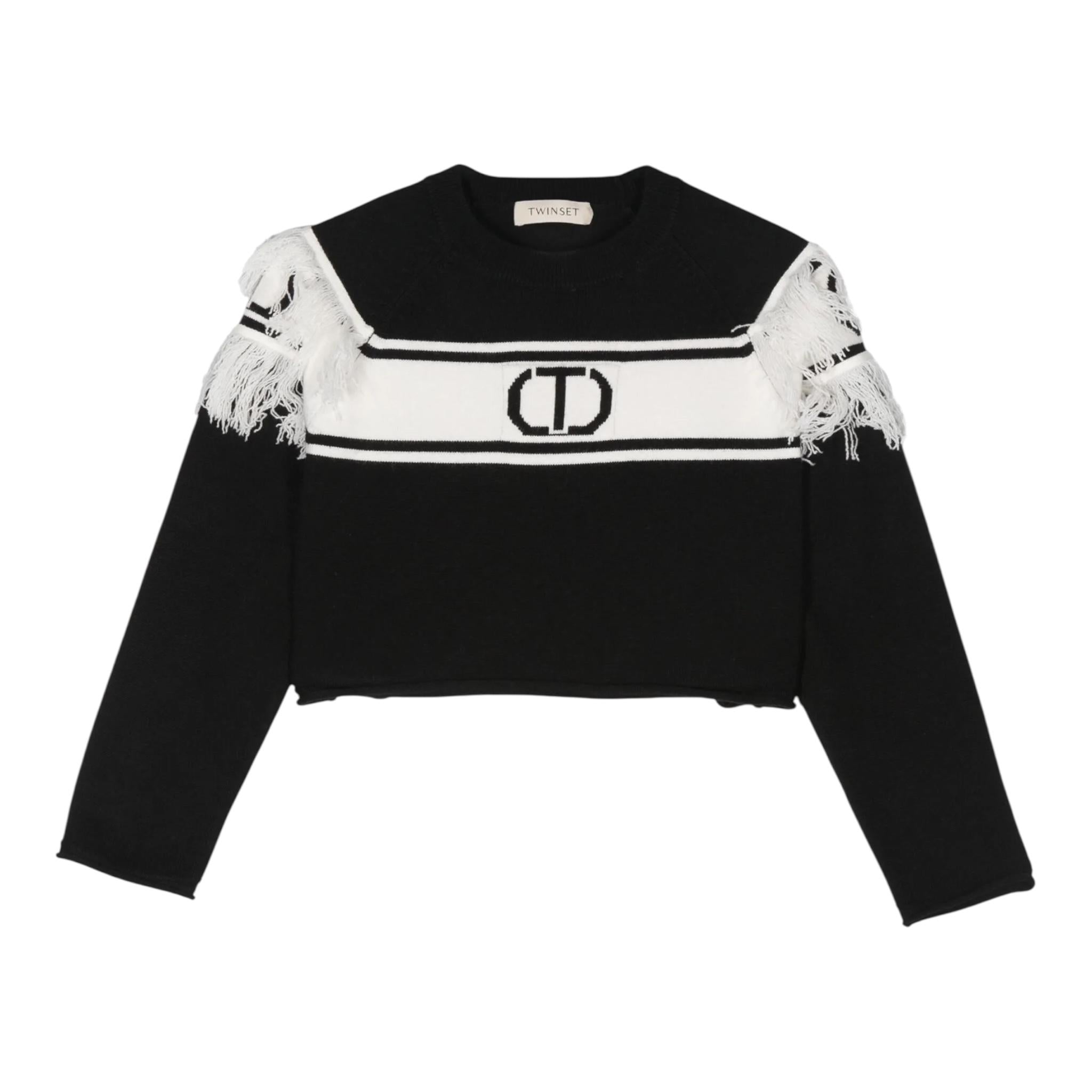 TWINSET maglia girocollo tinta unita con frange Nero per Bambina 242GJ3163XXXX NERO TWINSET