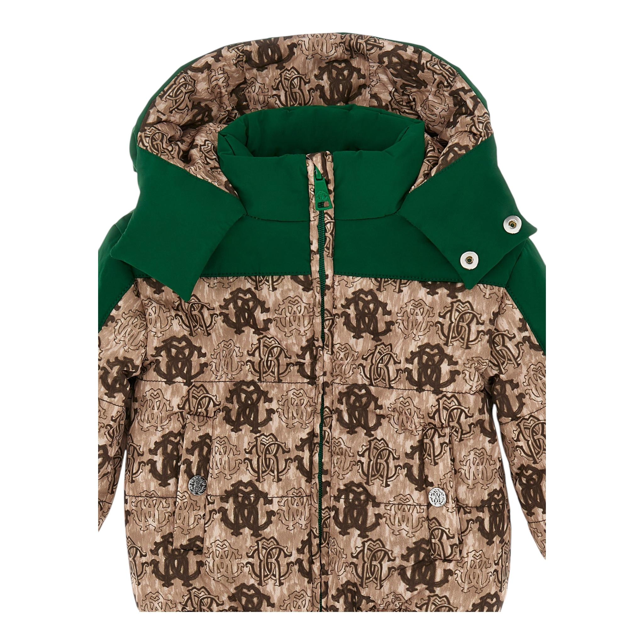 ROBERTO CAVALLI giubbino bicolore con cappuccio e stampe Beige/verde per Neonato TJT420 BEIGE/VERDE ROBERTO CAVALLI