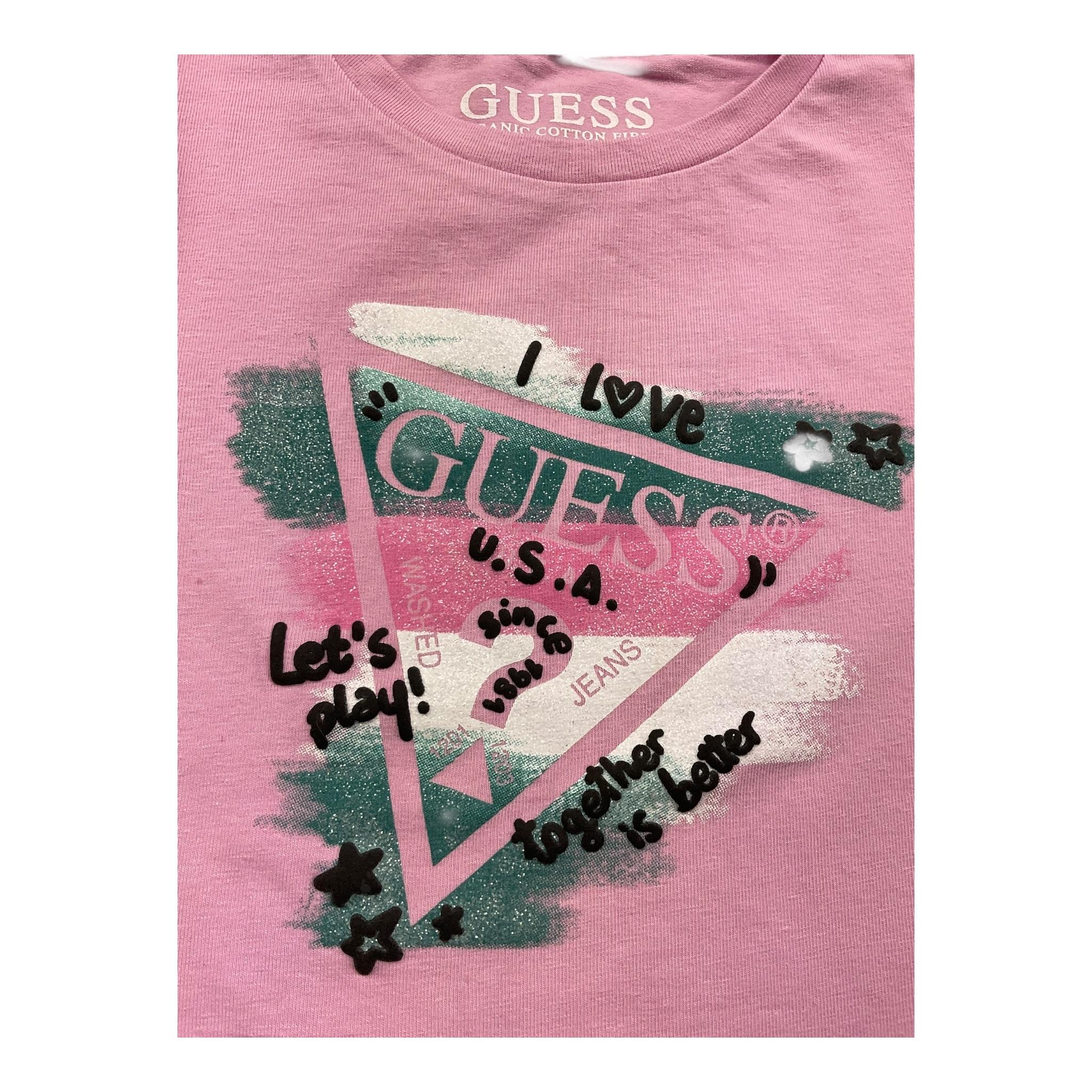 GUESS shirt girocollo tinta unita con stampa Rosa per Neonata K4RI00K6YW4 ROSA GUESS