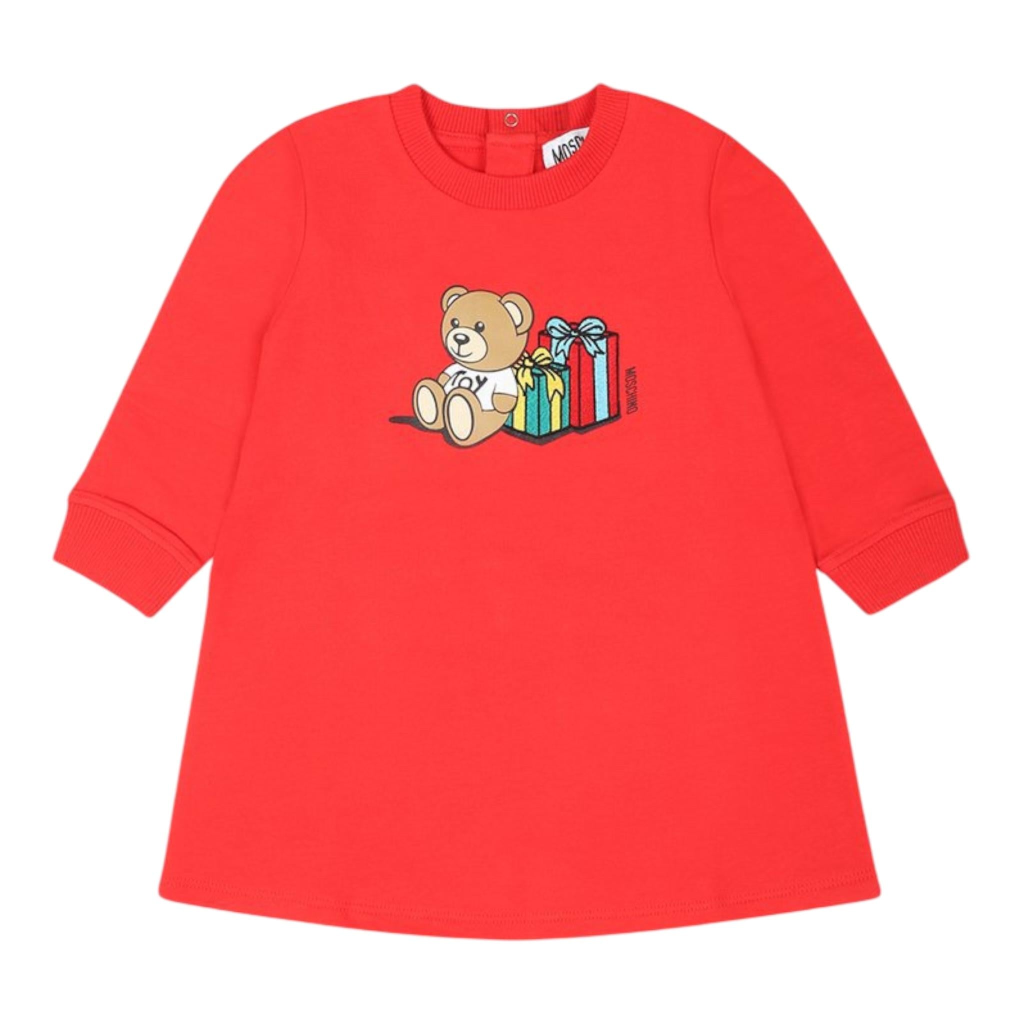 MOSCHINO abito manica lunga tinta unita con stampa in contrasto Rosso per Bambina MBV0A2JX ROSSO MOSCHINO