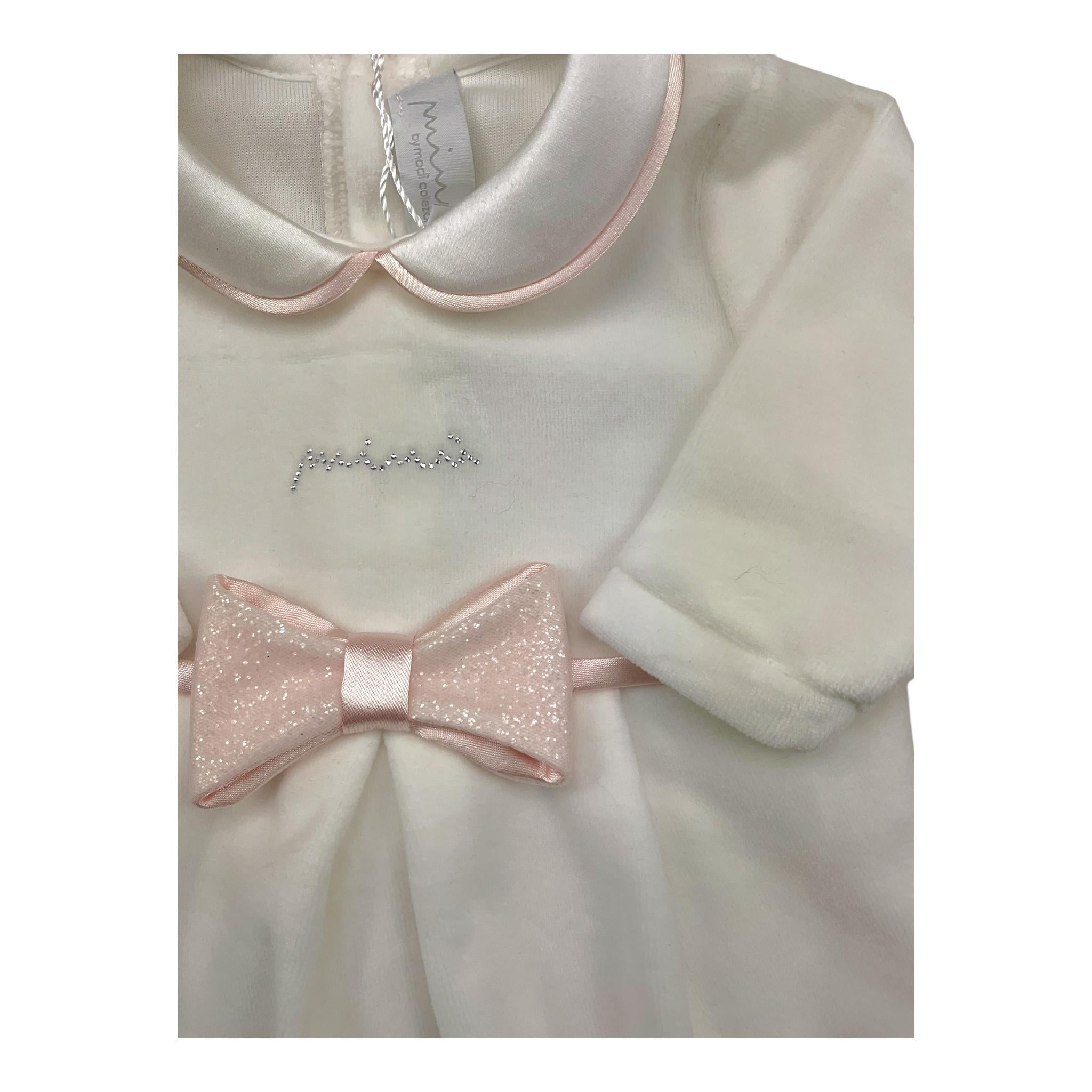 MINIMU' tutina tinta unita con contrasti e fiocco Bianco per Neonata P3961 BIANCO MINIMU'