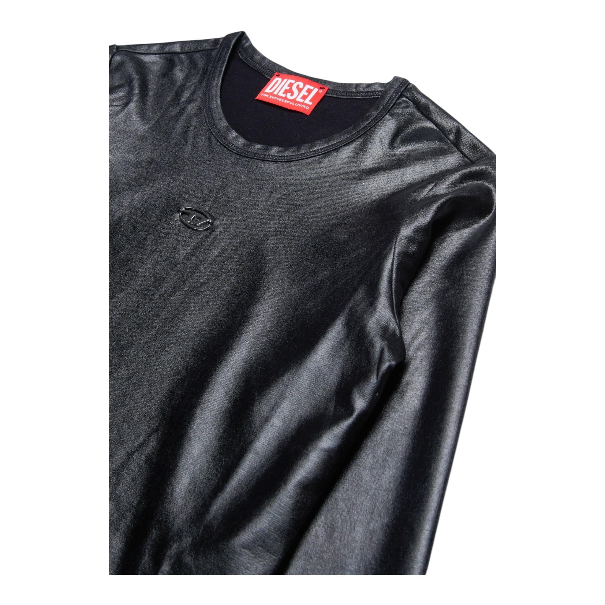 DIESEL shirt girocollo in ecopelle tinta unita Nero per Bambina J02058 NERO DIESEL