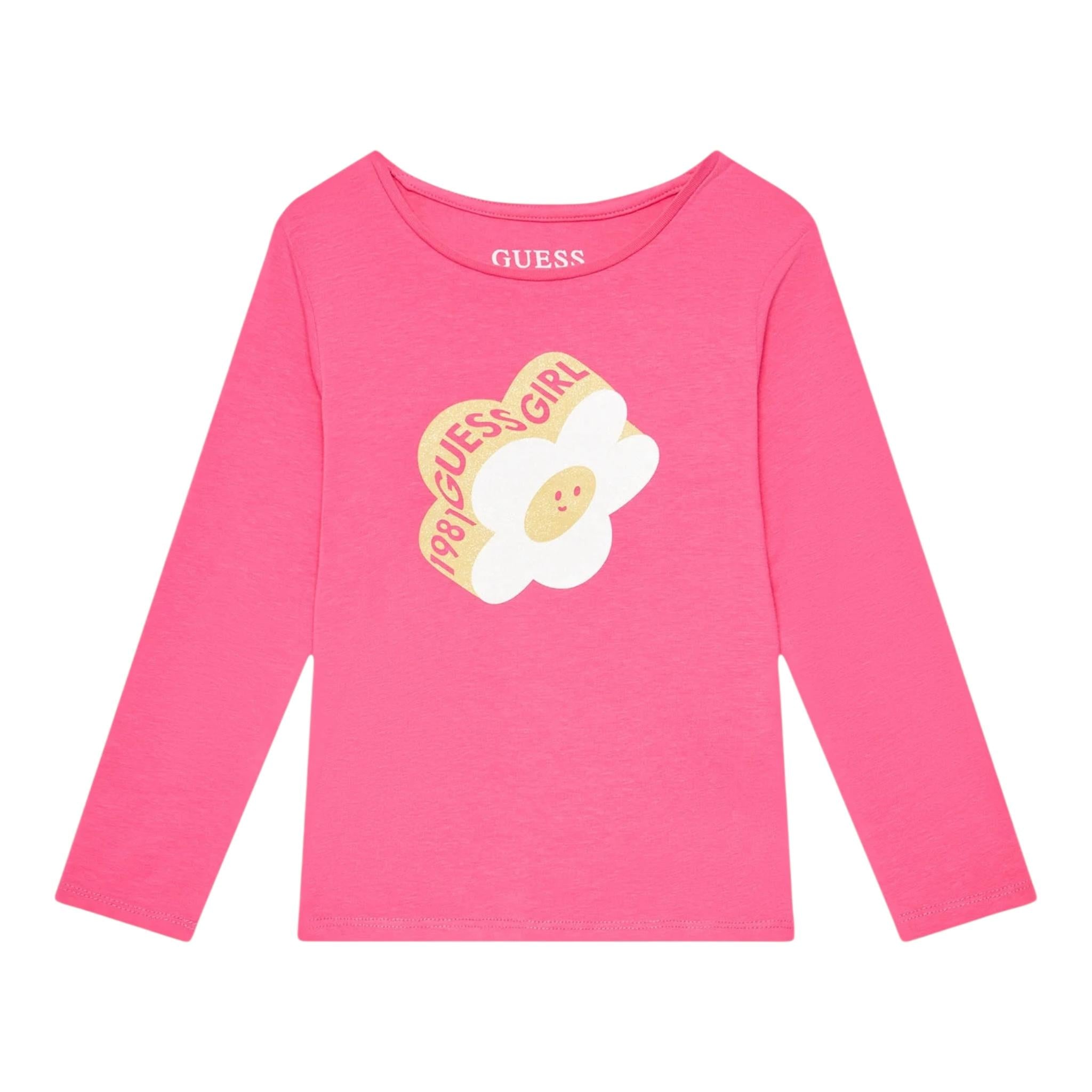 GUESS shirt girocollo tinta unita ocn logo Rosa per Neonata K4YI02K6YW4 ROSA GUESS