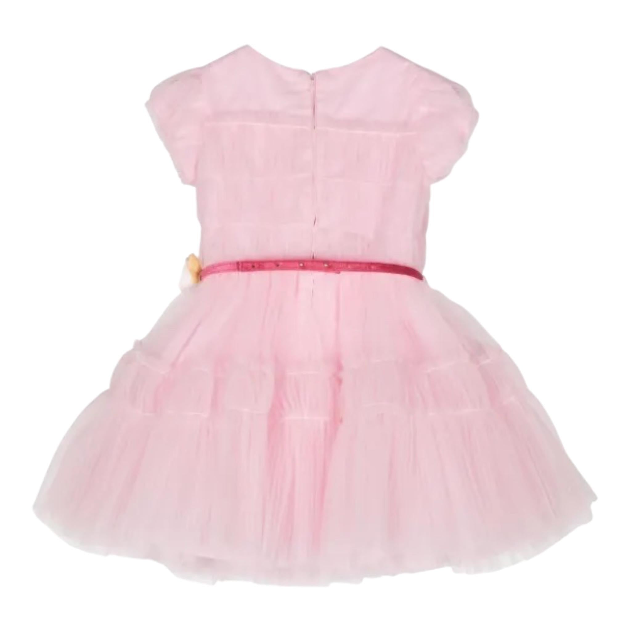 MONNALISA abito mezza manica tinta unita in tulle con cinturino Rosa per Bambina 19B900 ROSA MONNALISA
