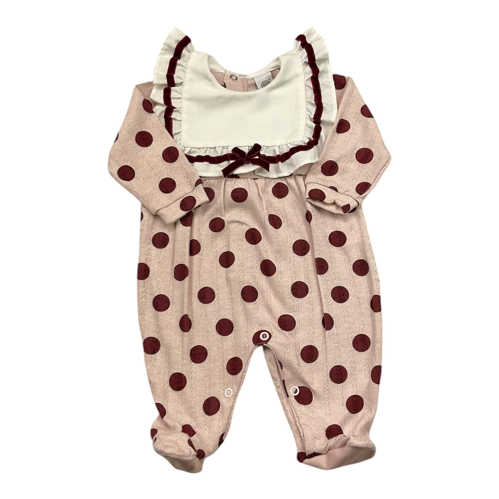 MARLU' tutina tinta unita con fantasia pois Rosa per Neonata IG2614 ROSA MARLU'