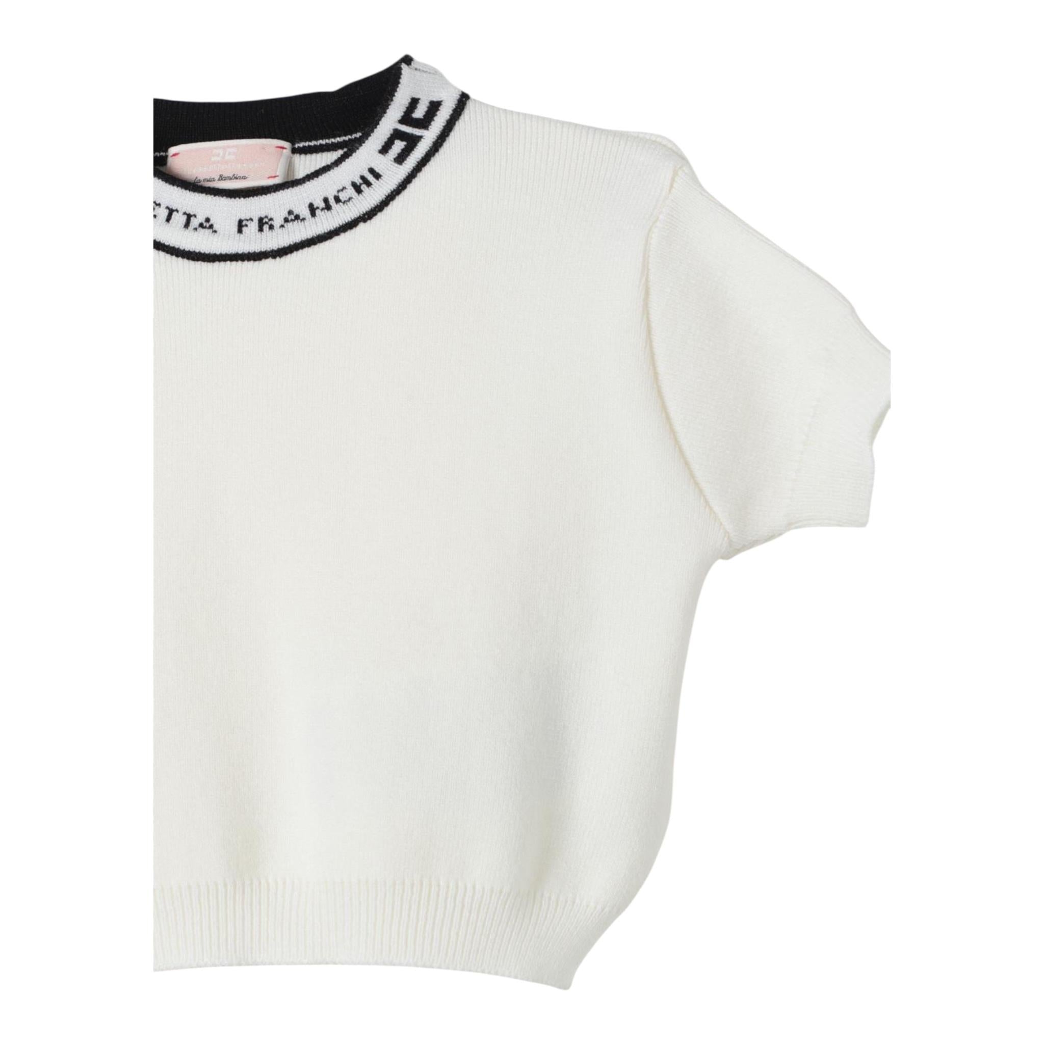 ELISABETTA FRANCHI t-shirt in maglia tinta unita cn collo logato Panna per Bambina EGMA025X PANNA ELISABETTA FRANCHI