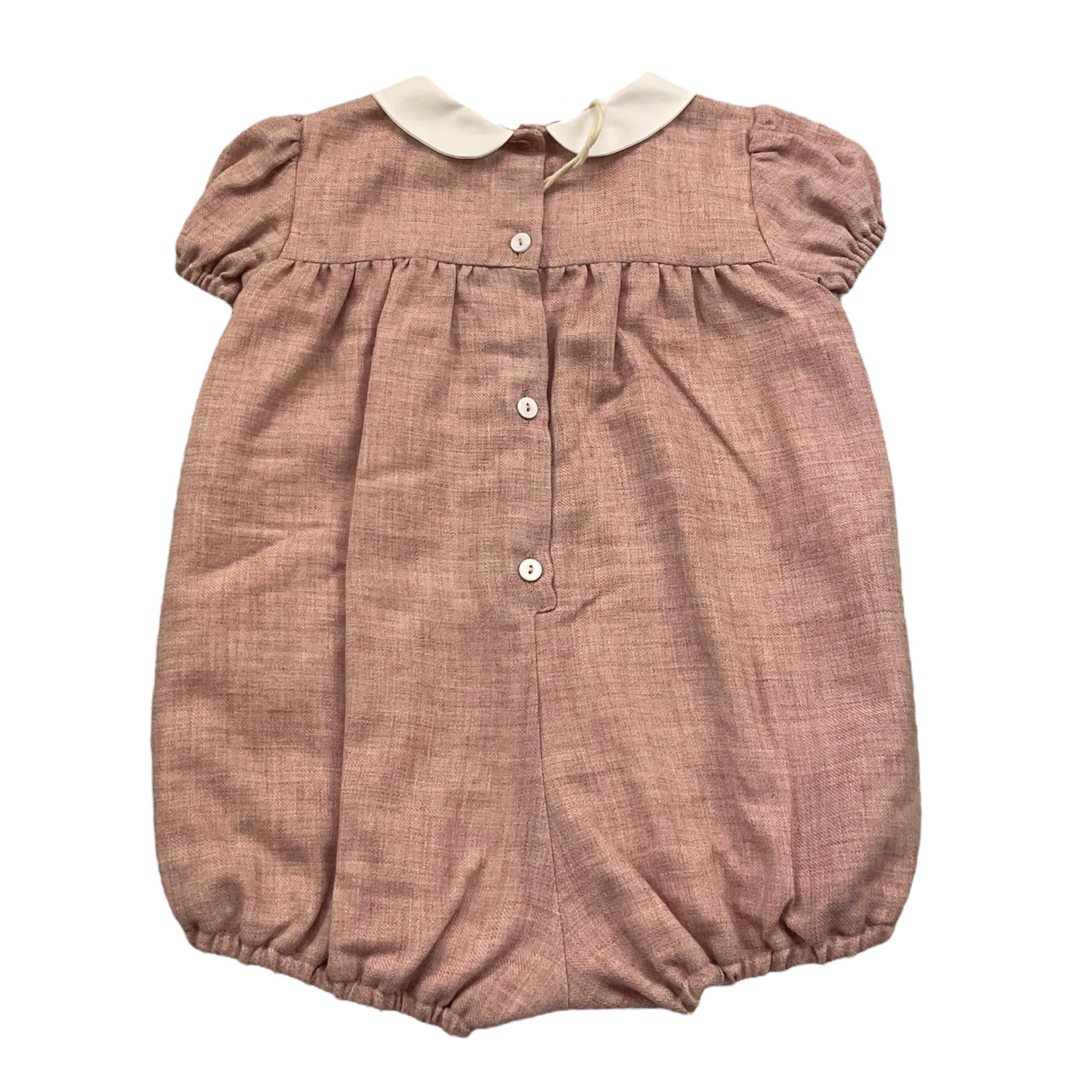 ILFAROBIMBI pagliaccetto mezza manica tinta unitacon ricami Rosa per Neonata INF50981 ROSA ILFAROBIMBI