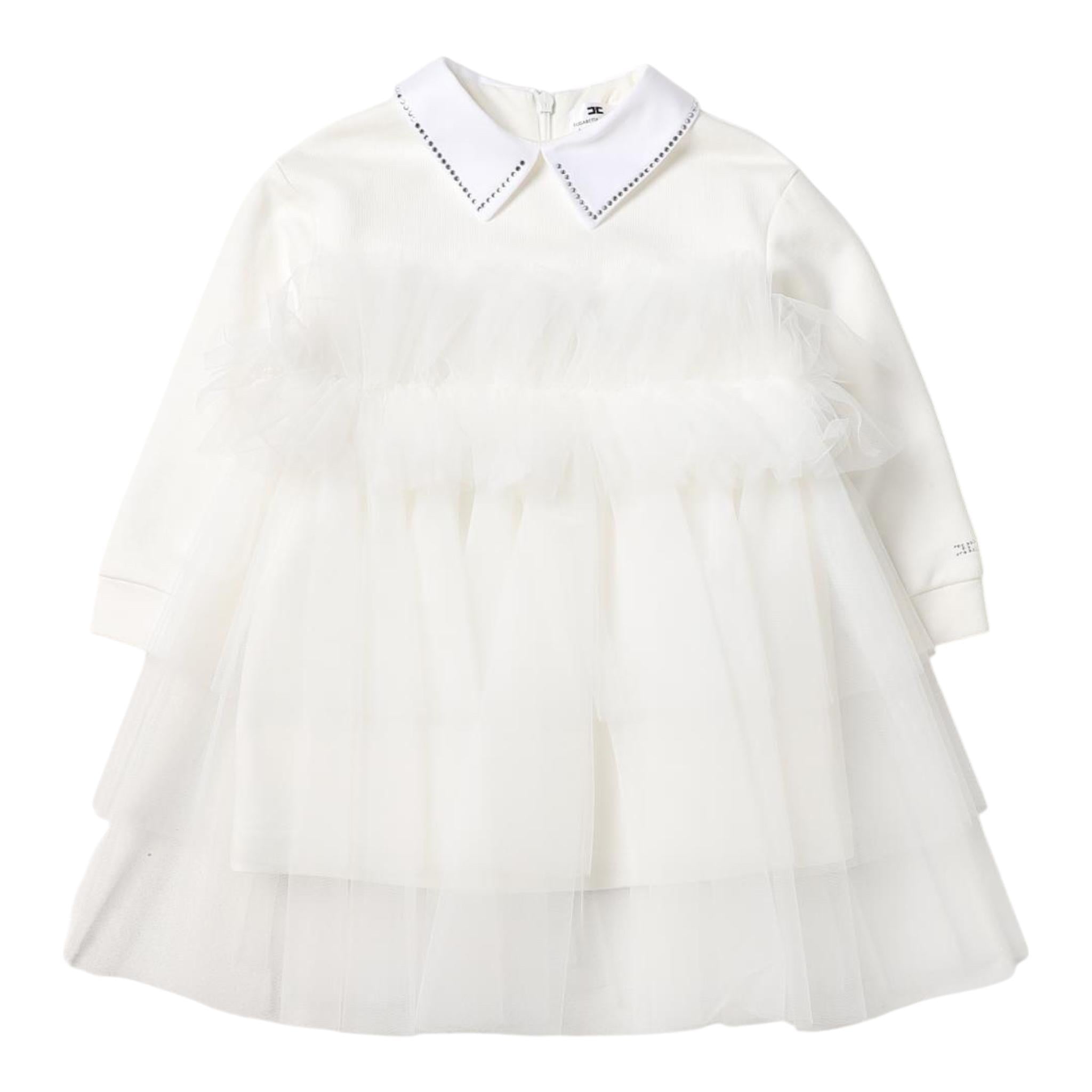 ELISABETTA FRANCHI abito manica lunga tinta unita cn tulle Bianco per Neonata EGAB155 BIANCO ELISABETTA FRANCHI