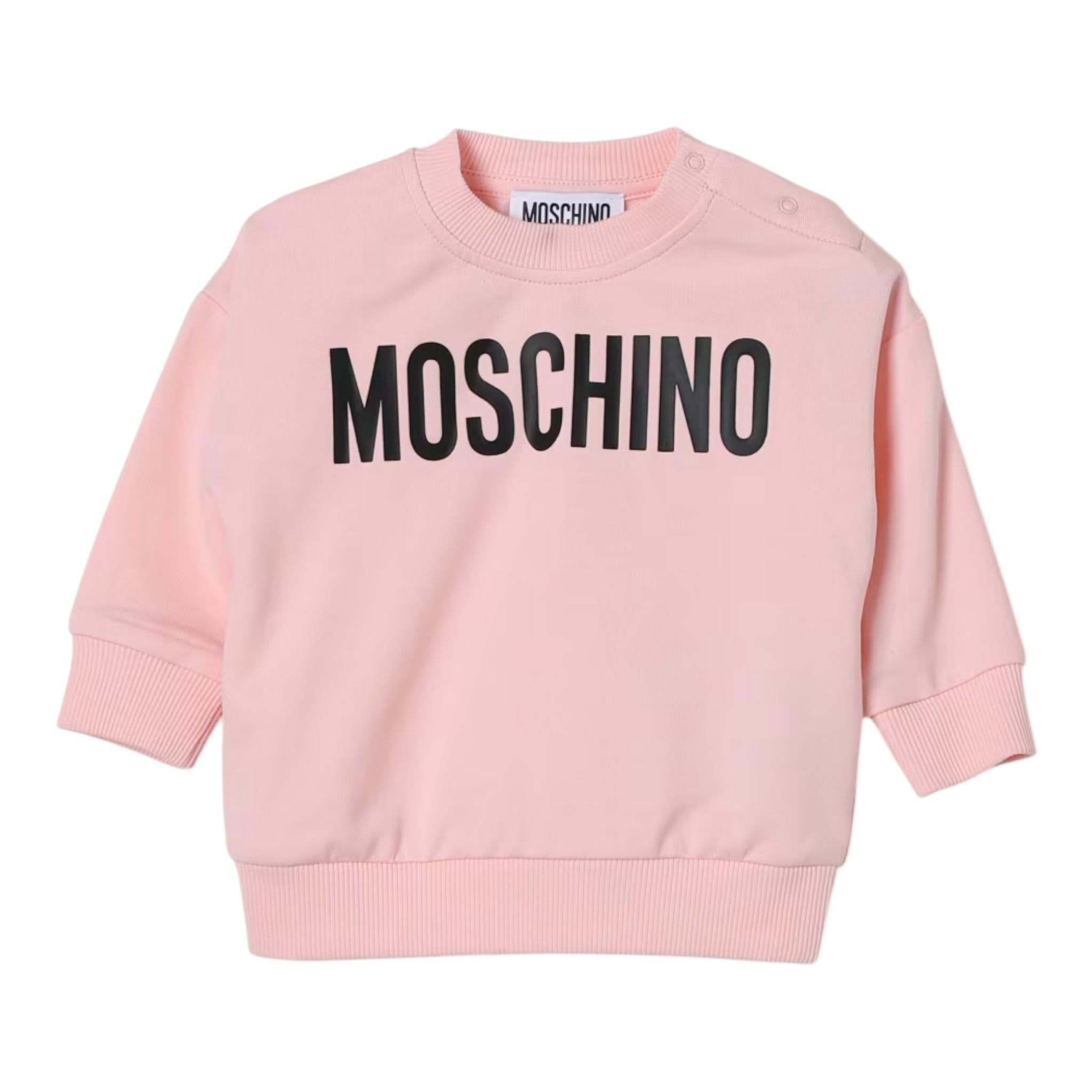 MOSCHINO felpa chiusa girocollo tinta unita con stampa logo Rosa per Neonata MUF05O ROSA MOSCHINO
