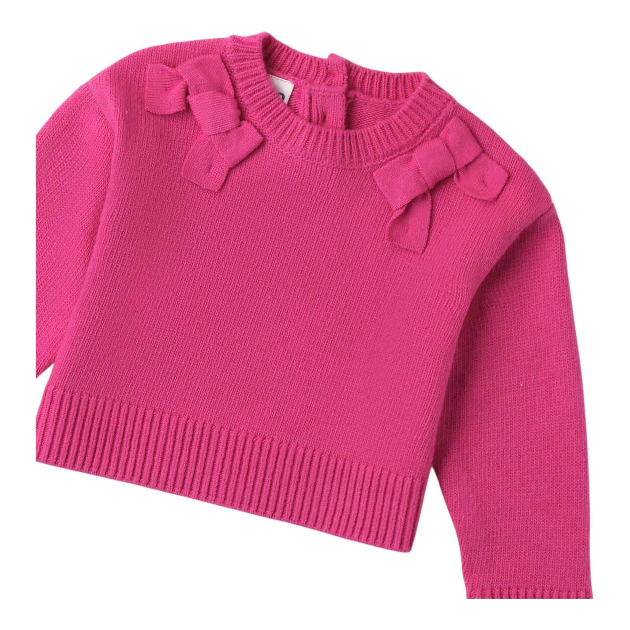 I DO maglia girocollo tinta unita con fiocco Fuxia per Neonata 4A558N FUXIA I DO