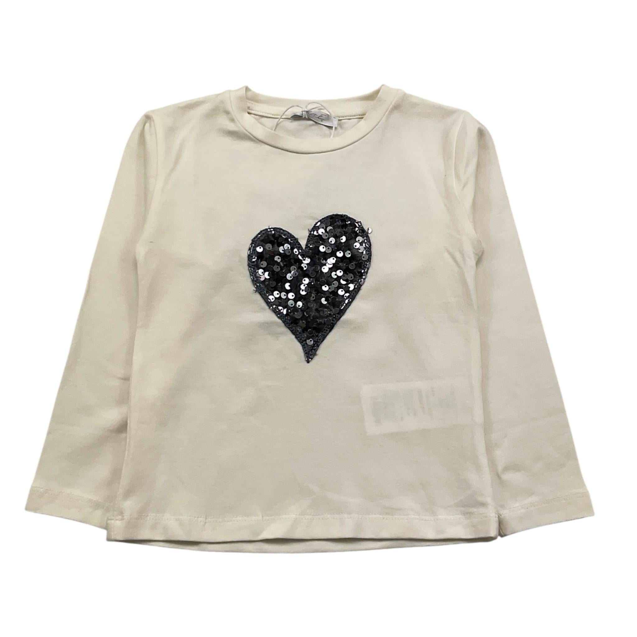 M+E' shirt girocollo tinta unita con cuore paillettato Panna per Bambina UE1549 PANNA M+E'