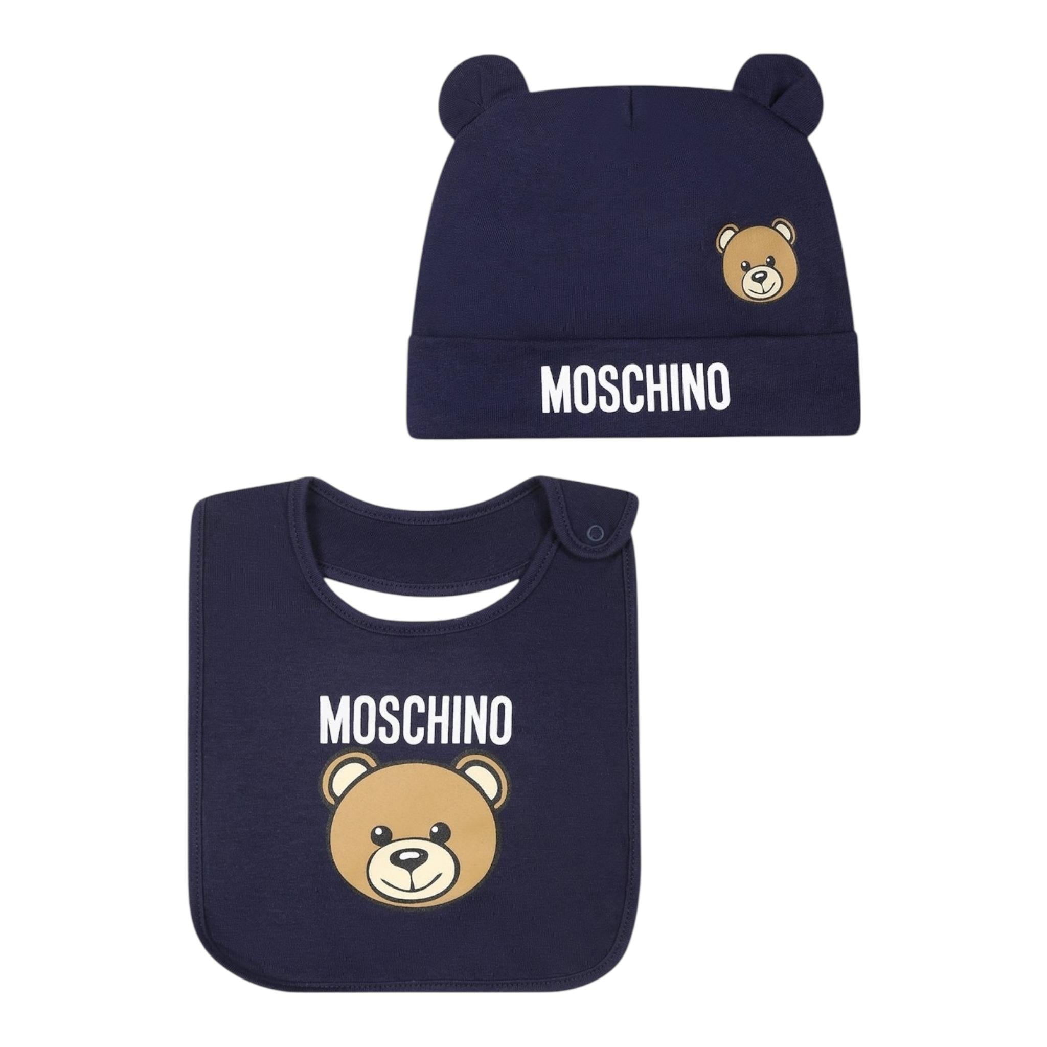 MOSCHINO set cappello-bavetta tinta unita Blu per Neonato MUY079 BLU MOSCHINO