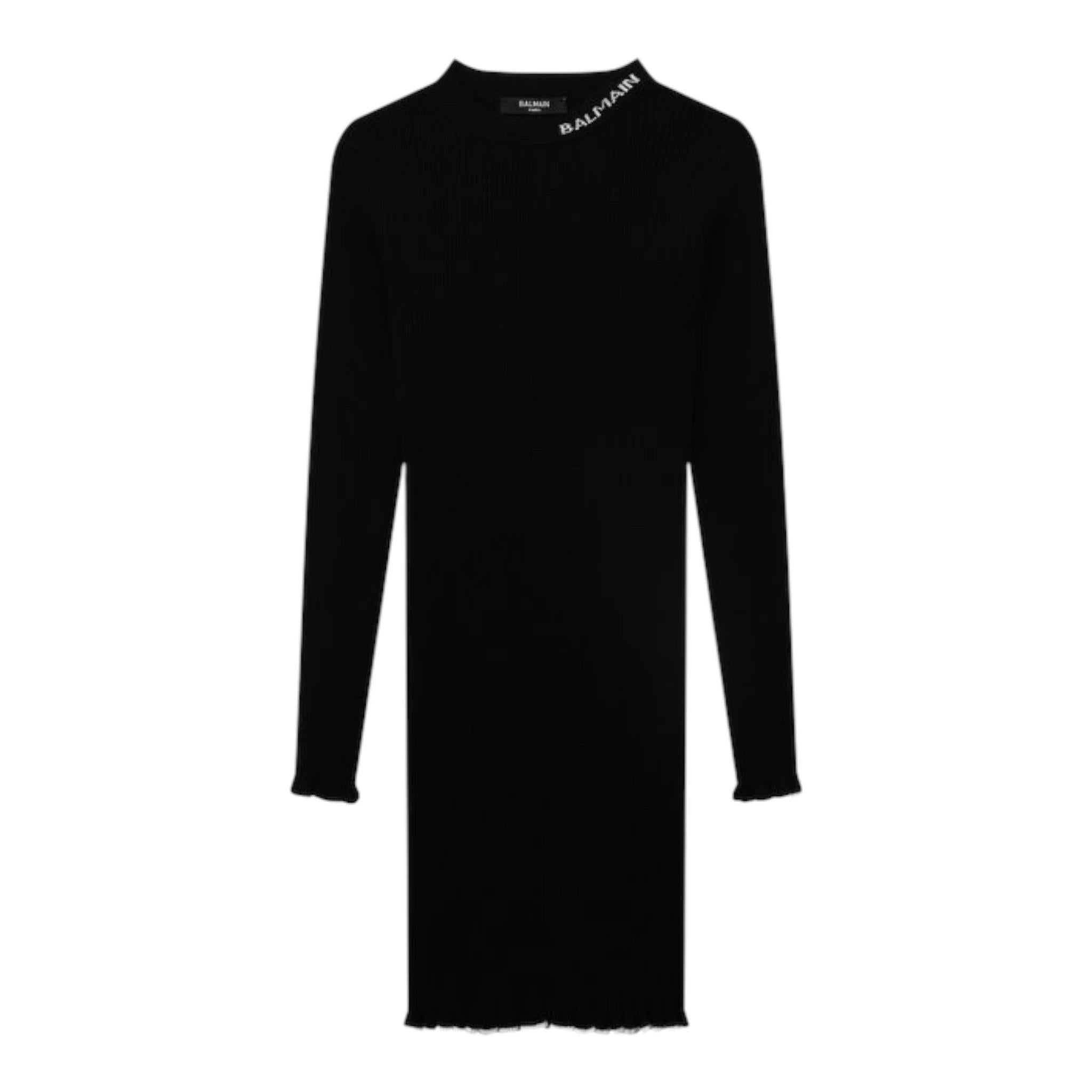 BALMAIN abito tinta unita girocollo a costine Nero per Bambina BV1A80 NERO BALMAIN