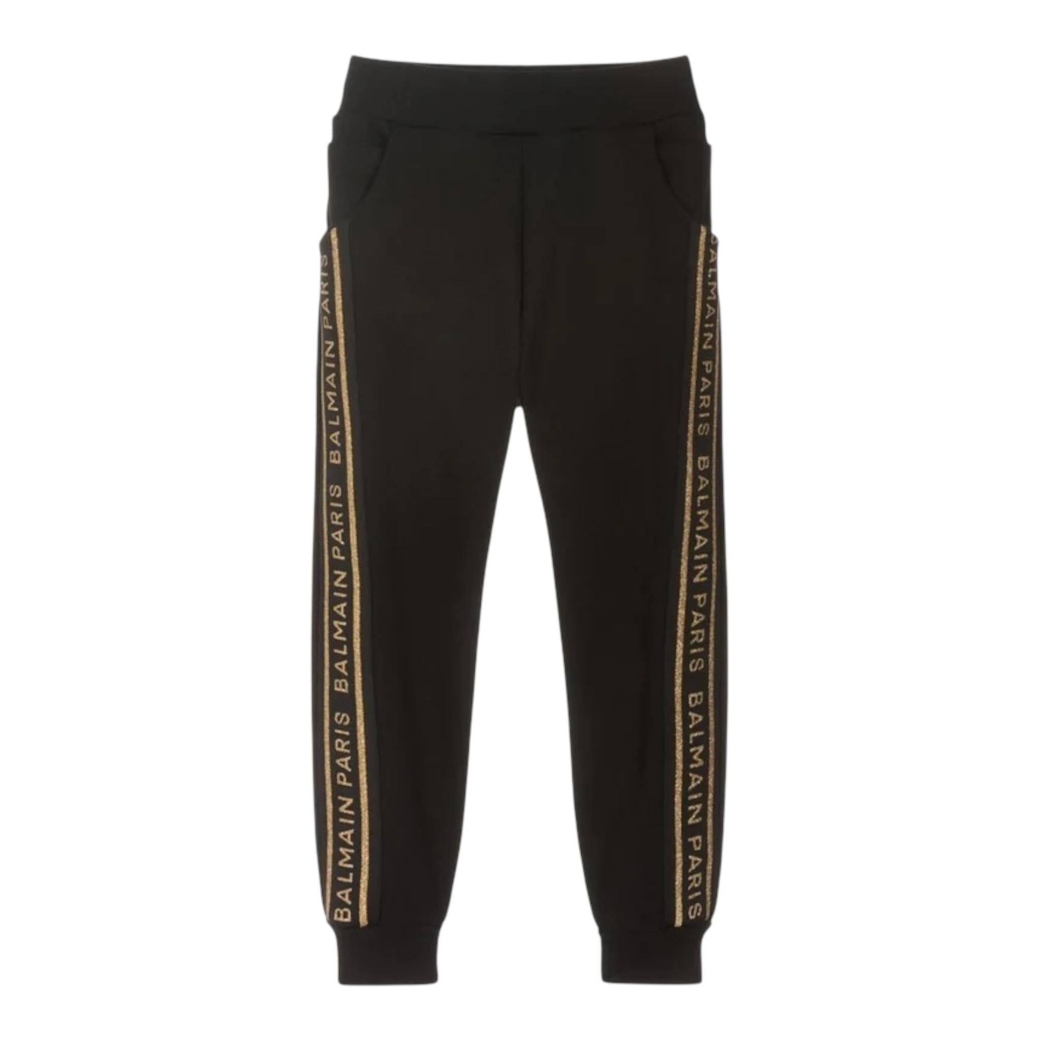BALMAIN pantalone modello tuta tinta unita con profili in contrasto Nero per Bambina 6R6C60 NERO BALMAIN